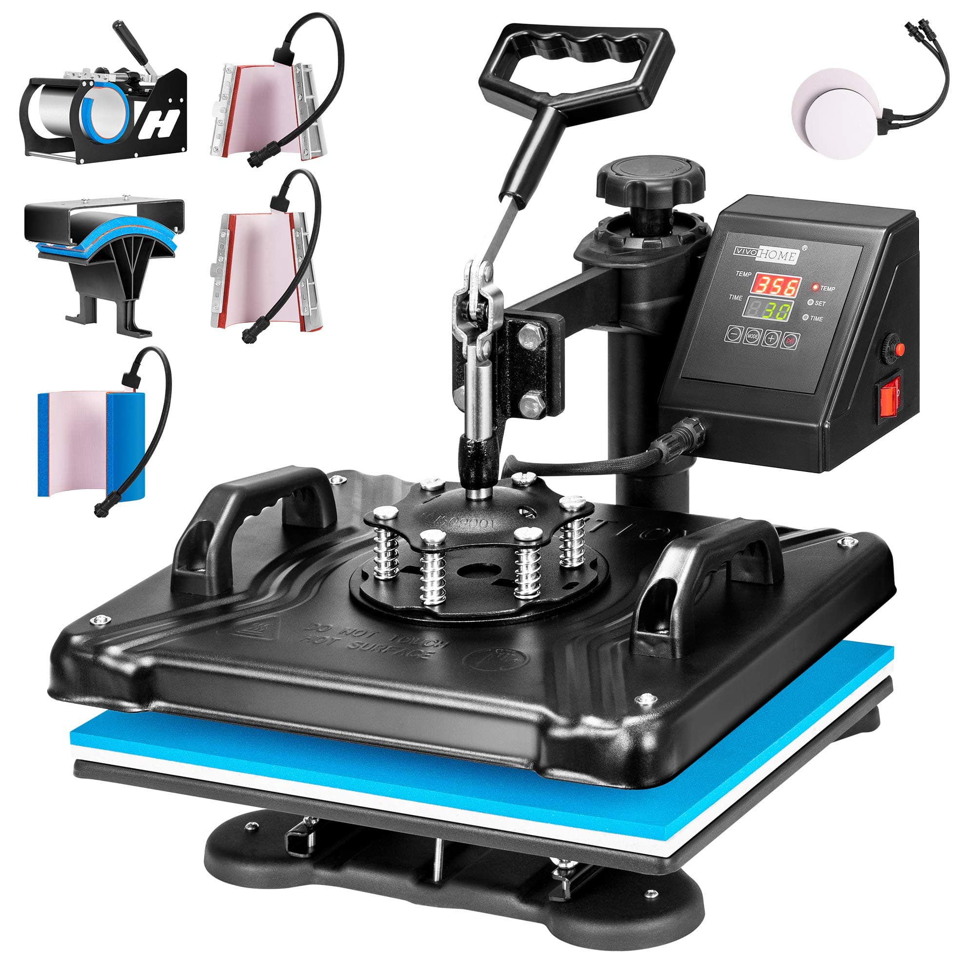 VIVOHOME 8 in 1 Combo Multifunctional Swing Away Clamshell Printing Sublimation Heat Press Transfer Machine for T-Shirt Hat Cap Mug Plate 12 x 15 I...