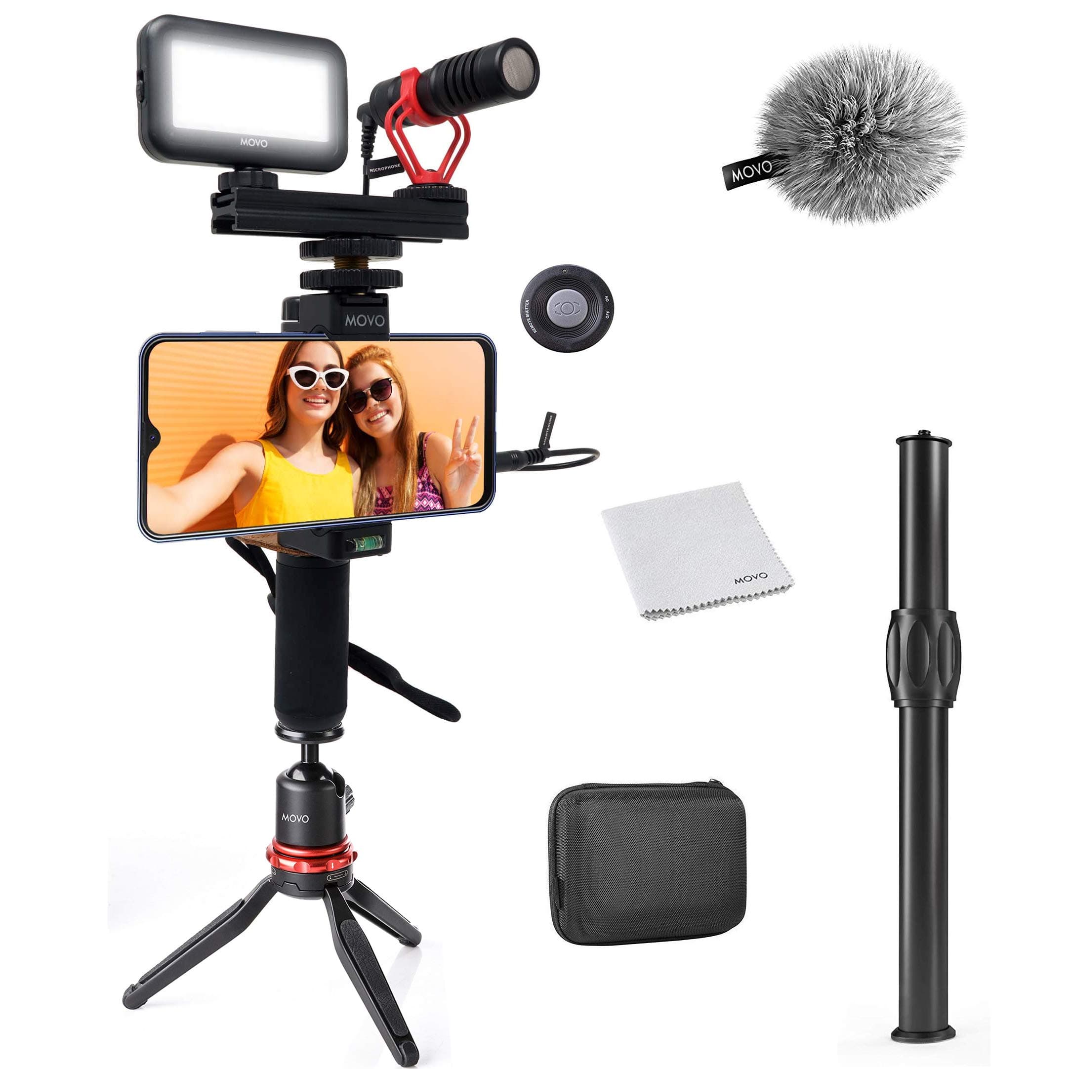 Movo Smartphone Video Kit V1+ Vlogging Kit with Tripod, Grip, Shotgun Microphone, LED Light and Wireless Remote - YouTube Equipment Compatible with...