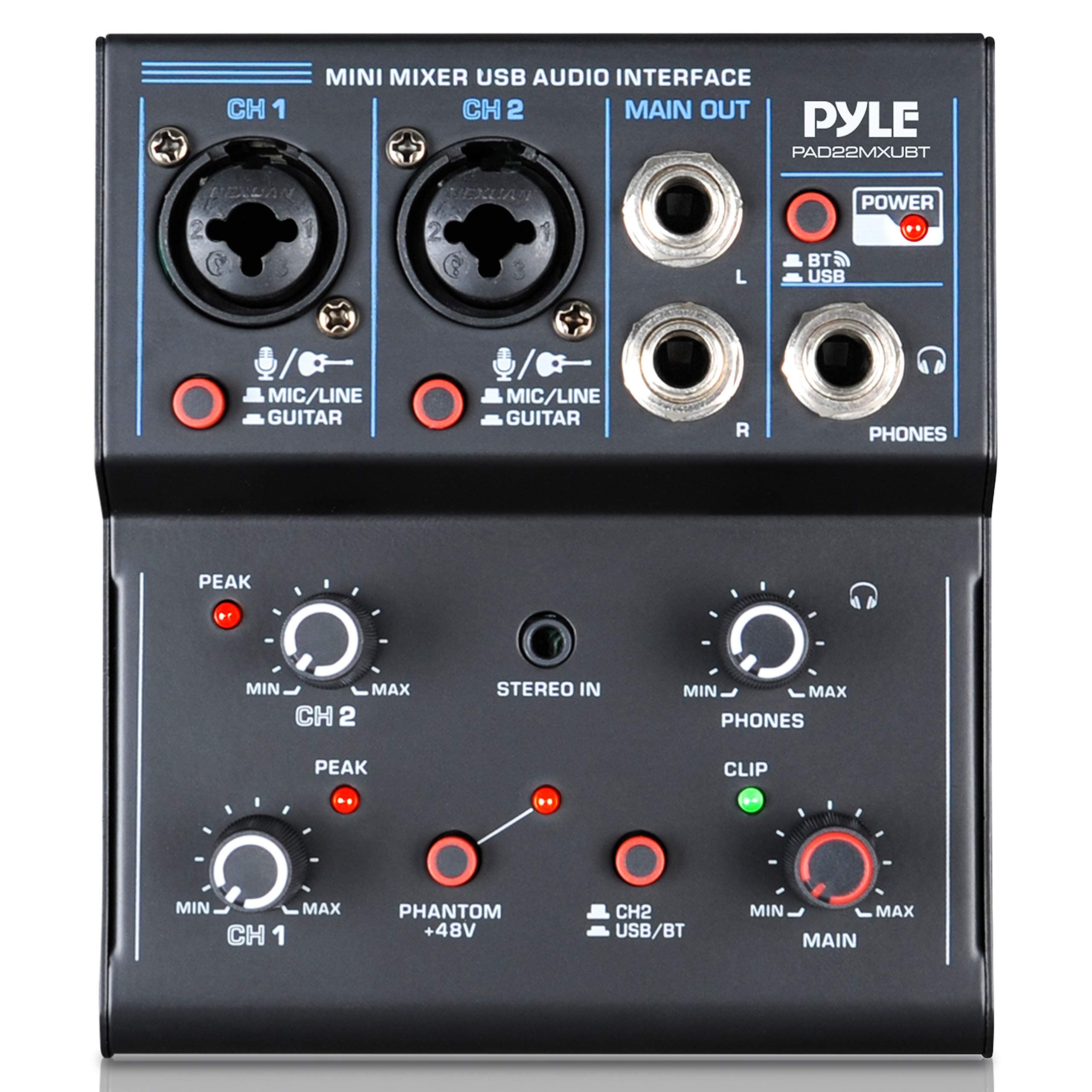 Professional Wireless DJ Audio Mixer - 2-Channel Bluetooth DJ Controller Sound Mixer w/ USB Audio Interface, Combo Jack Microphone/Guitar XLR+6.35m...