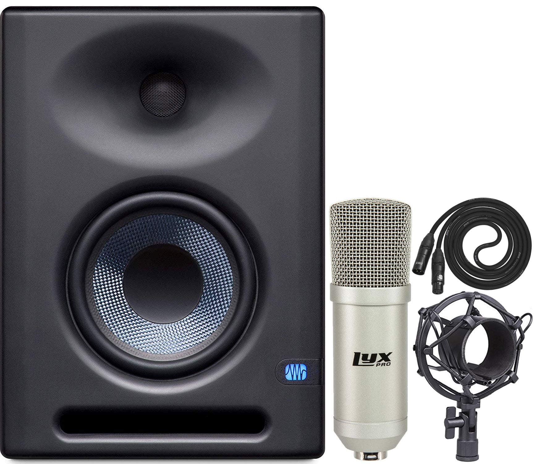 PreSonus Eris E5 XT Two-Way Active Studio Monitor with EBM Wave Guide Design and Condenser Microphone Shockmount, and XLR Cable