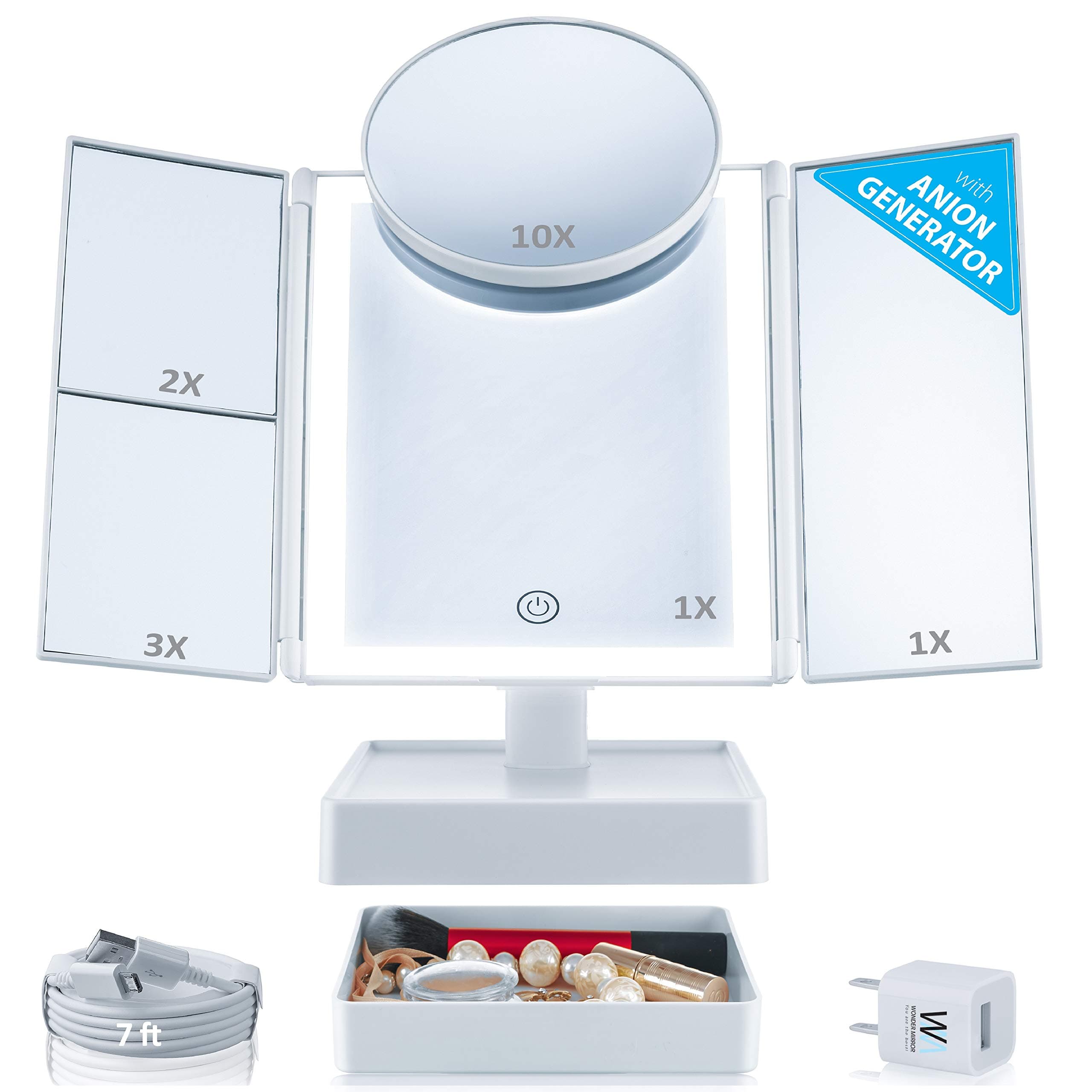 true WONDER MIRROR because with AirVitamin Anions + Big 10x Magnification Suction Mirror Already w Charger + Long 7 ft Cord Lighted Vanity Makeup M...