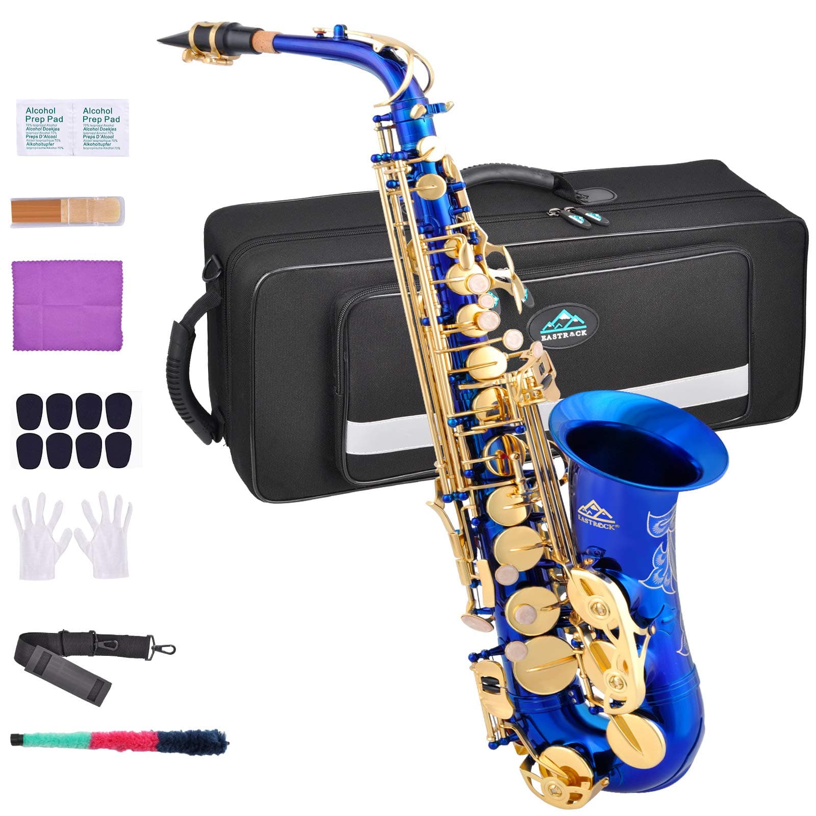 EASTROCK Dark Blue/Golden Alto Saxophone E Flat Sax Full Kit for Students Beginner with Carrying Case,Mouthpiece,Mouthpiece Cushion Pads,Cleaning C...