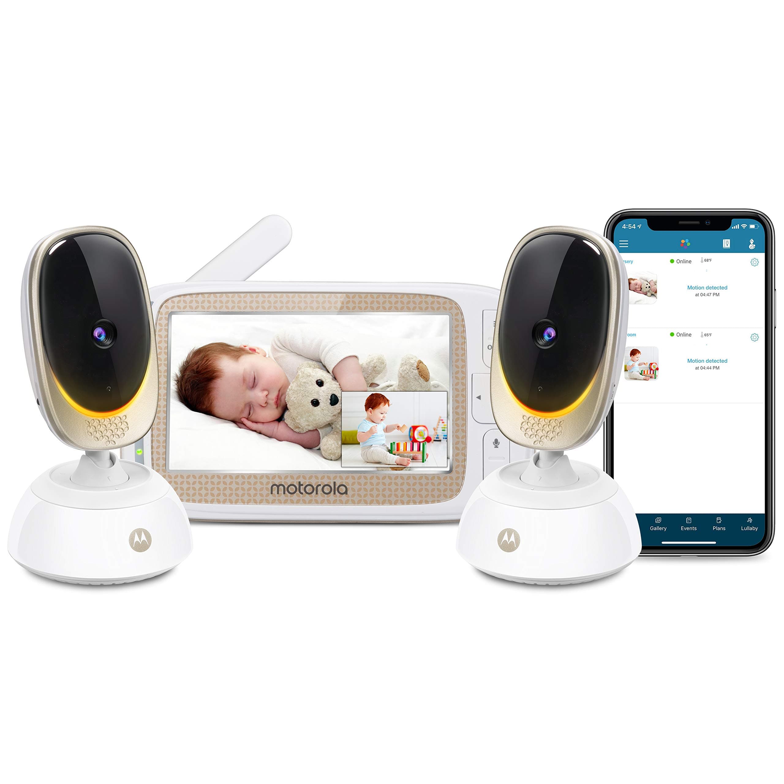 Motorola Connect85-2 Video Baby Monitor – 5’ Parent Unit and WiFi HD Viewing – Two Cameras with Mood Light, Remote Pan Scan, Digital Tilt/Zoom, 2-W...