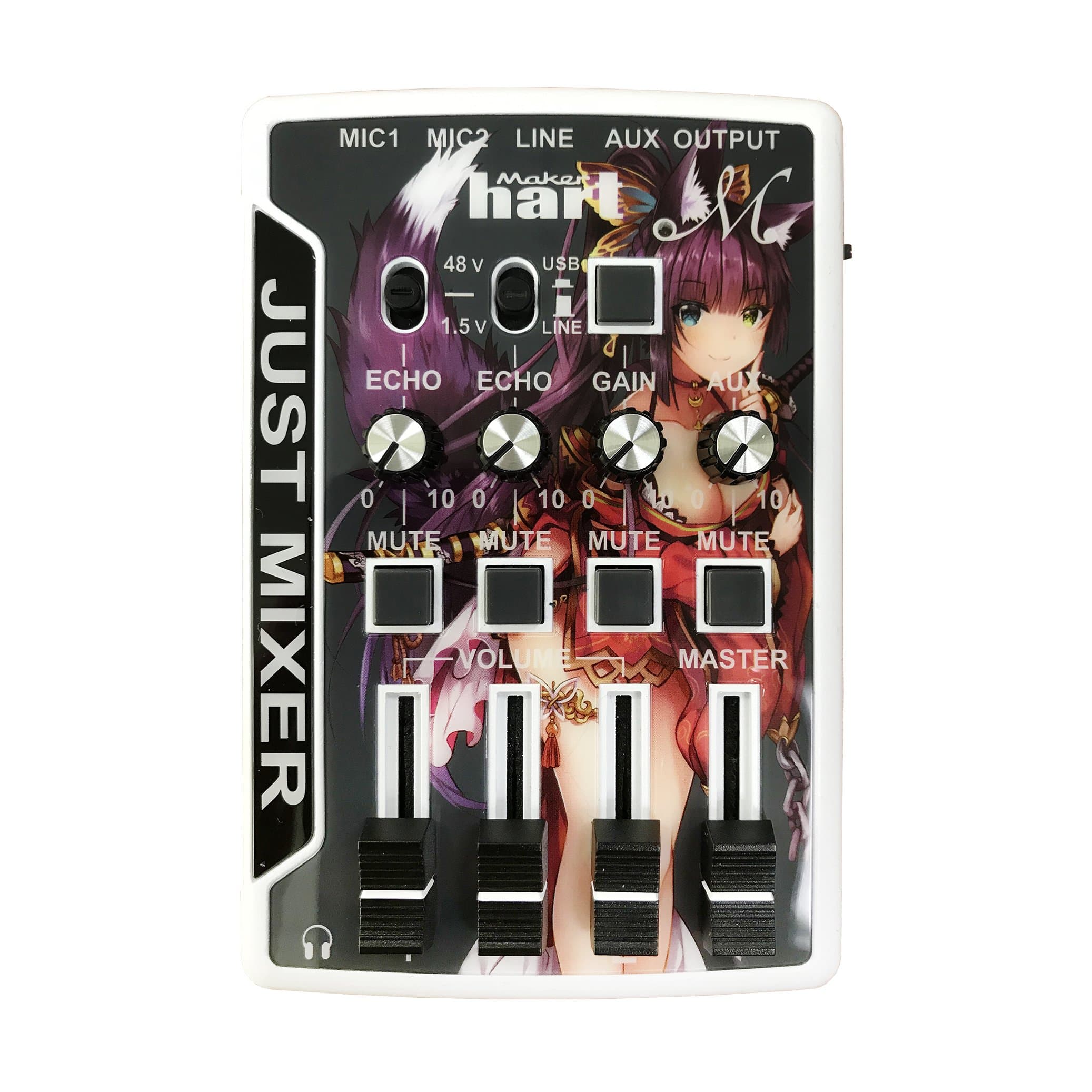 Maker Hart Just Mixer M - Mini Microphone Mixer with Preamp for Phantom Power, USB Audio Input and Output (Premium Package, Limited Anime Edition)
