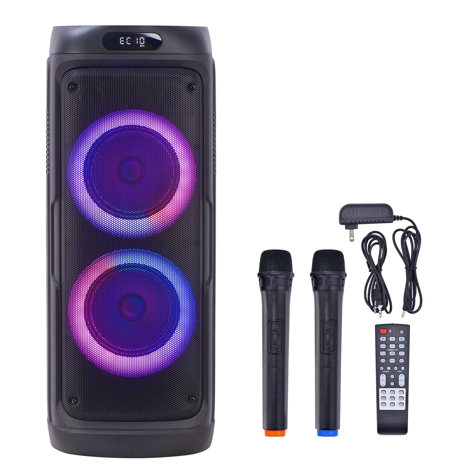 KingHope Karaoke Machine Speaker for Adult Kids with 2 Wireless Mic，Portable Bluetooth Speaker with Dual 6.5" Subwoofer Equipped Rechargertable...