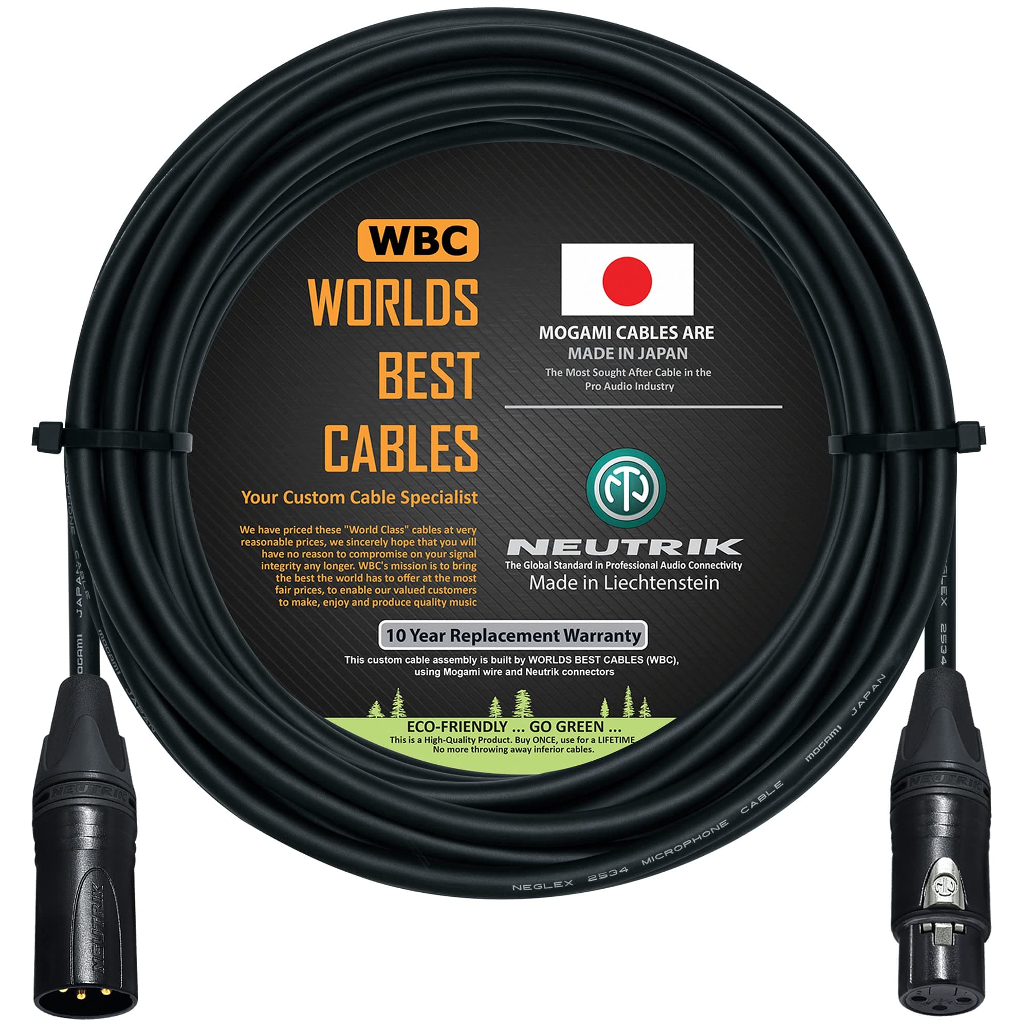 50 Foot – Quad Balanced Microphone Cable CUSTOM MADE By WORLDS BEST CABLES – using Mogami 2534 wire and Neutrik NC3MXX-B Male & NC3FXX-B Female XLR...
