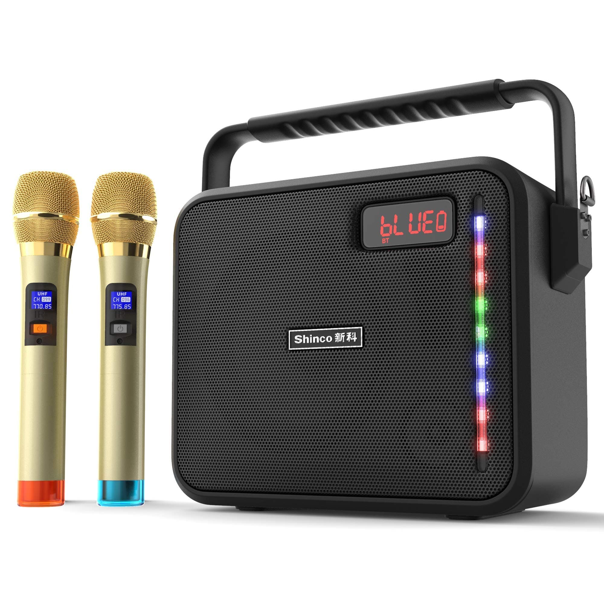 Shinco Bluetooth Karaoke Machine with 2 Wireless Microphones, Portable Karake Speaker Battery Powered PA System for Party Classroom Church Meeting