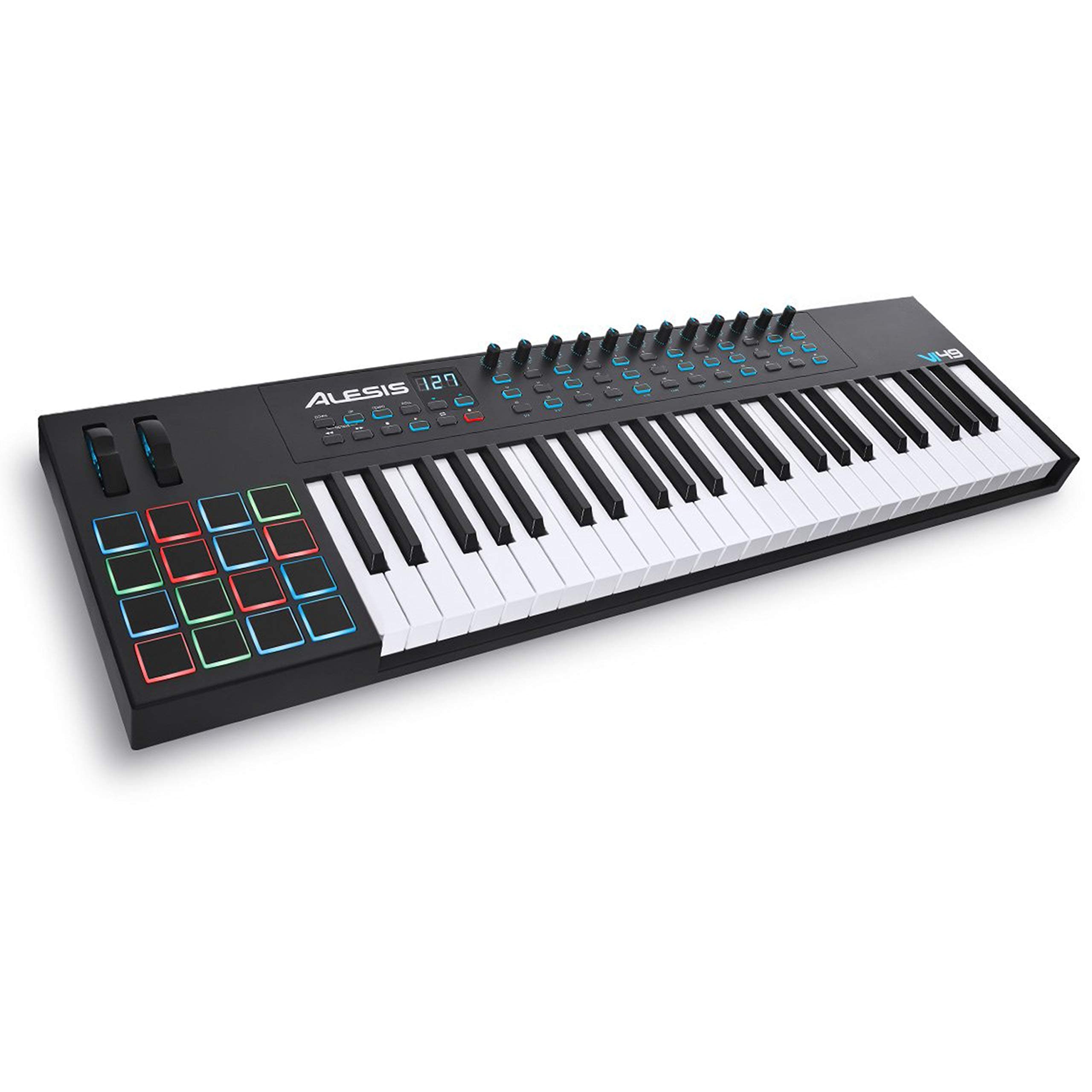 Alesis VI49 - 49 Key USB MIDI Keyboard Controller with, 16 Drum Pads, 12 Assignable Knobs, 36 Buttons and 5-Pin MIDI Out, Production Software Included