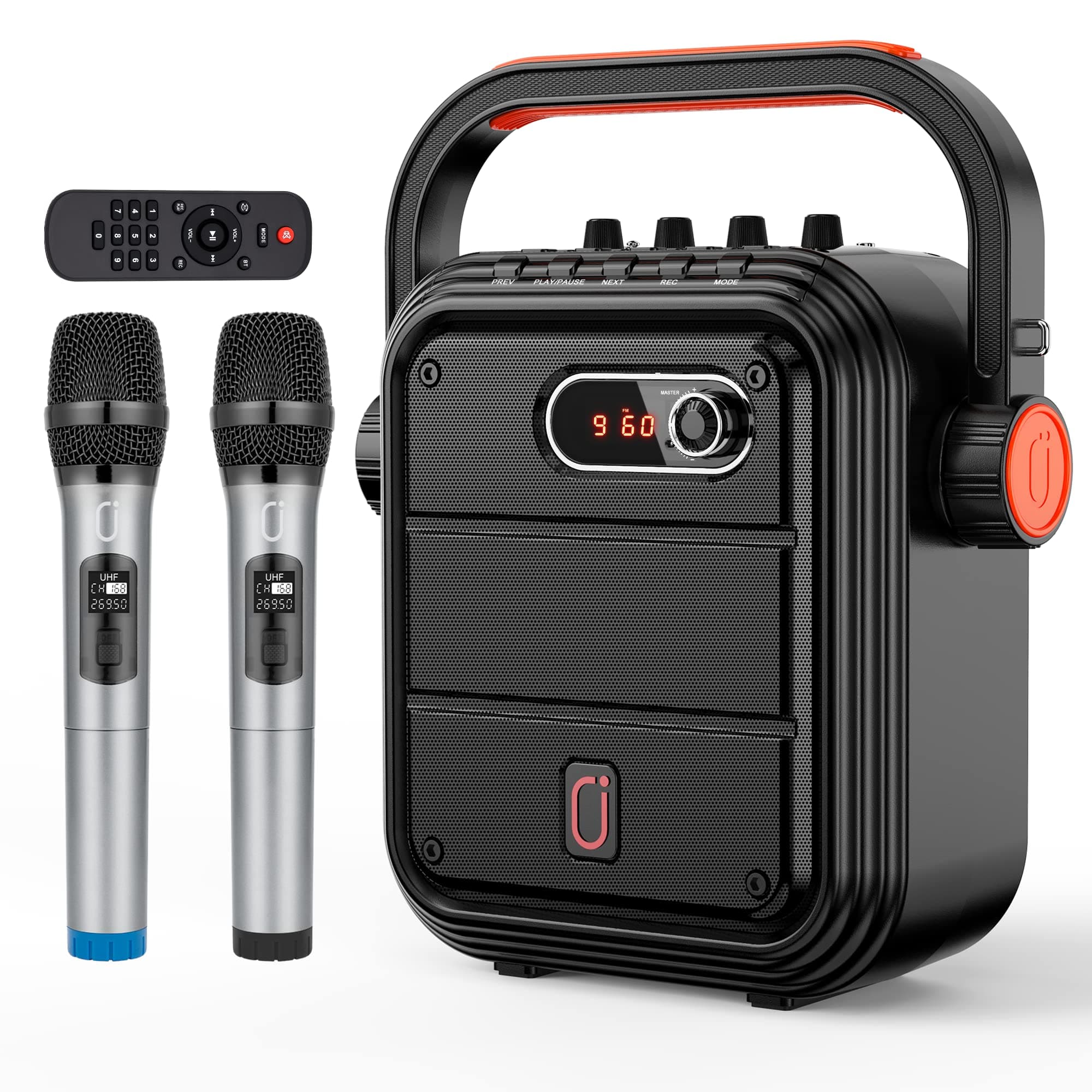 JYX Karaoke Machine with Two Wireless Microphones, Portable Bluetooth Speaker with Shoulder Strap, HD Sound PA System Support TWS, Radio, AUX in, R...