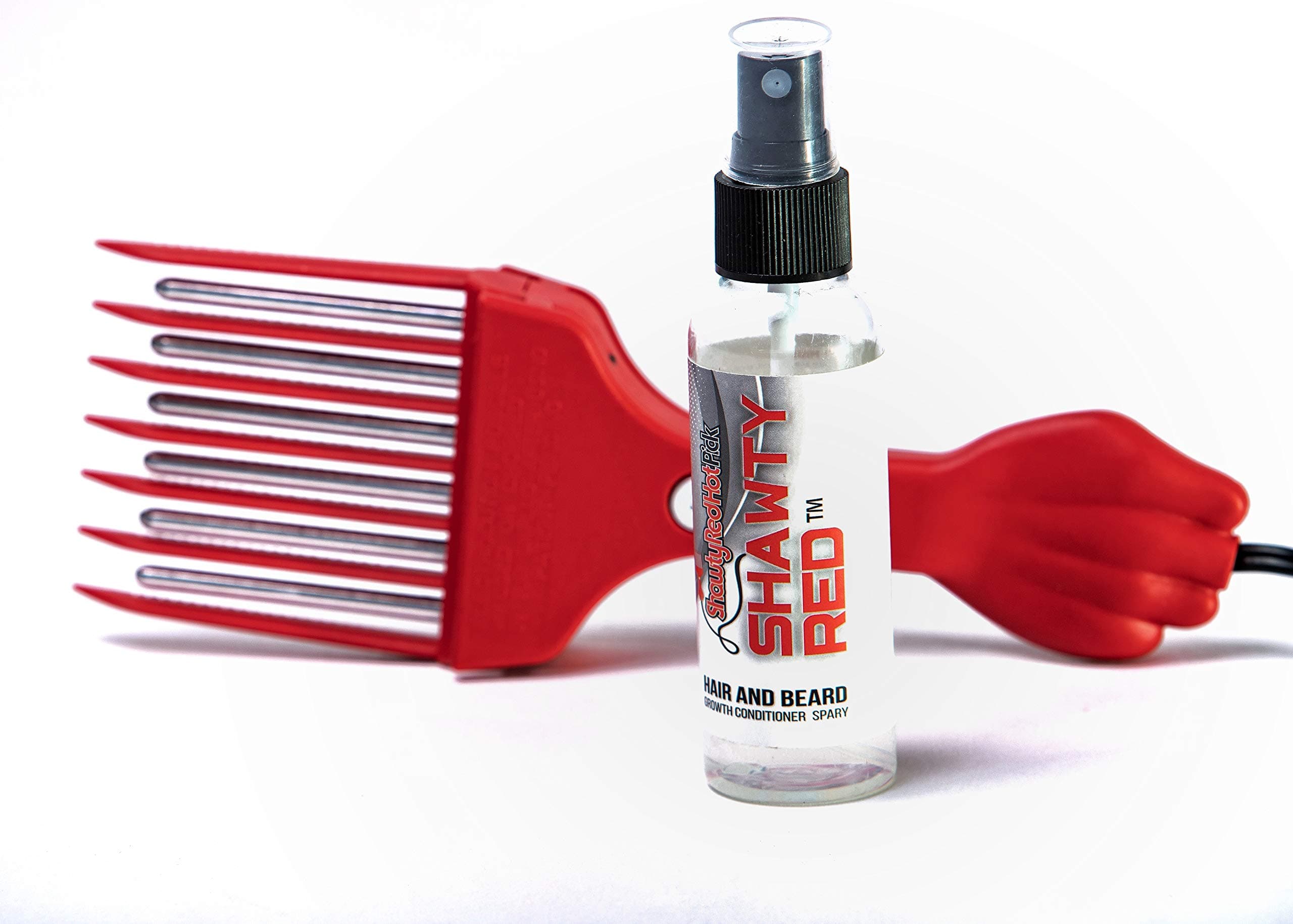 Shawty Red Electric Hot Pick Beard Shaping Comb Adjustable Temperature Heated Straightener Brush With Leave-In Conditioner Detangler Spray