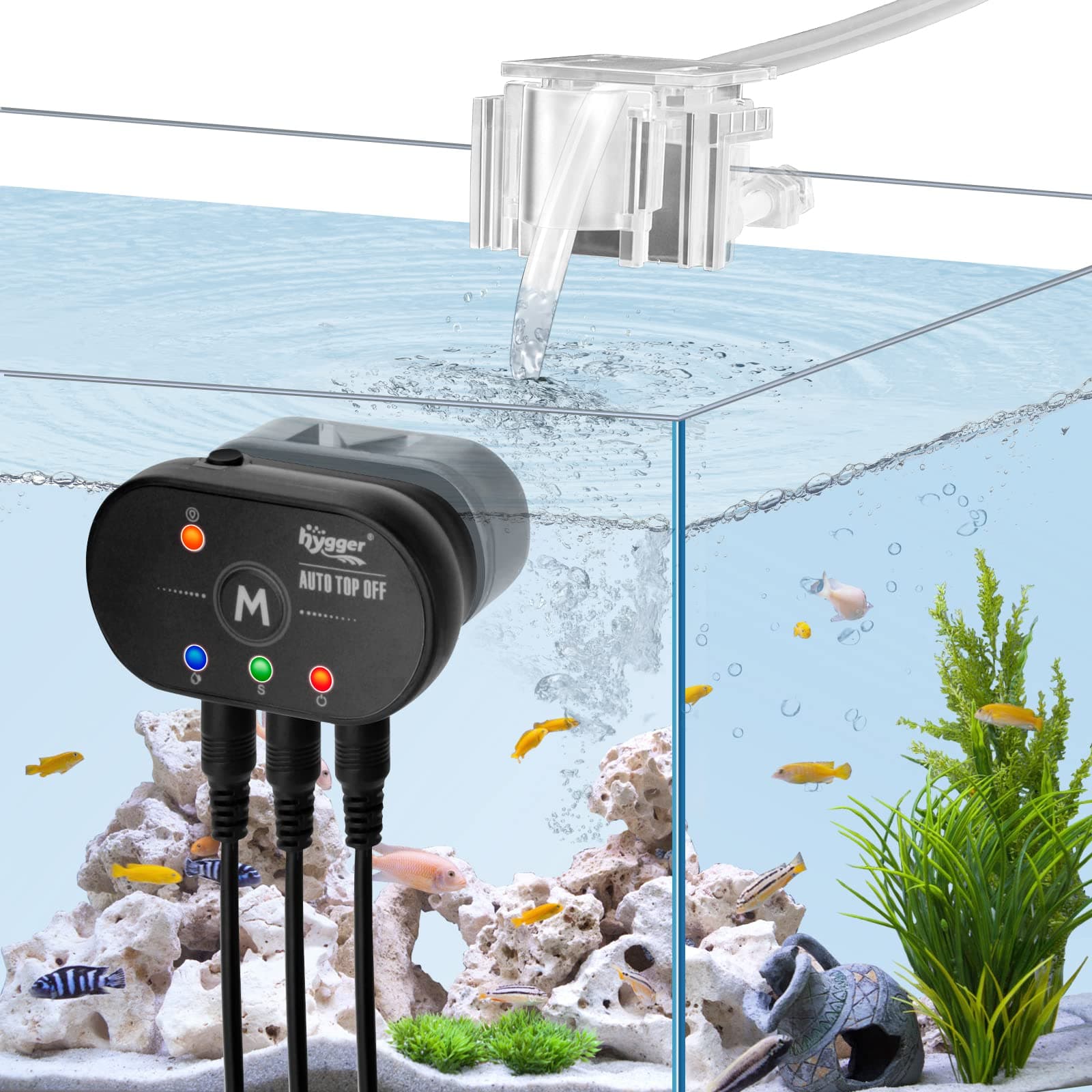 hygger Aquarium Alarm Auto Top Off Kit, Fish Tank Smart ATO Water Pump Auto Refill Water and One-Key Drain Water, Water Level Monitor Two Pairs of ...