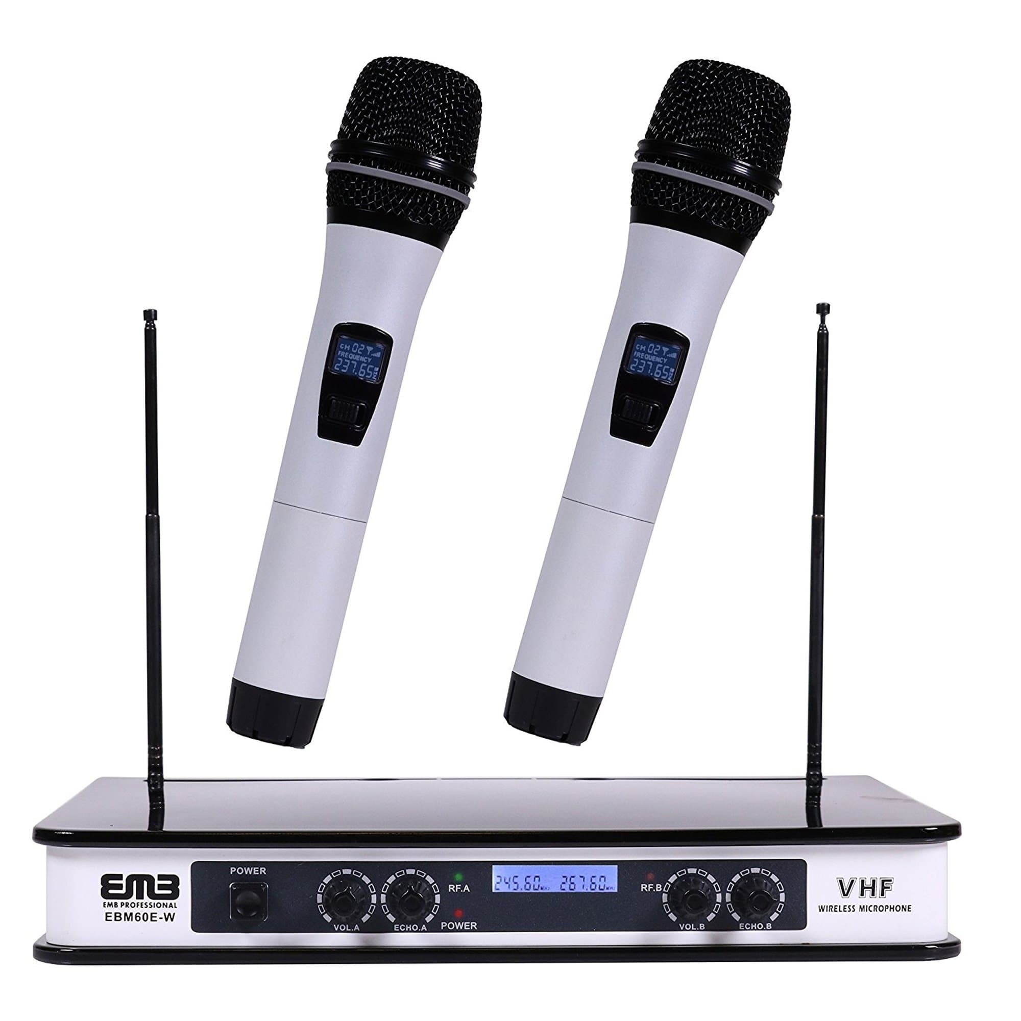 EMB - EBM60E White VHF Dual Wireless Handheld Microphone System with Echo Feature. Great for Karaoke, DJ, PA, Presentation, Live Performances and F...