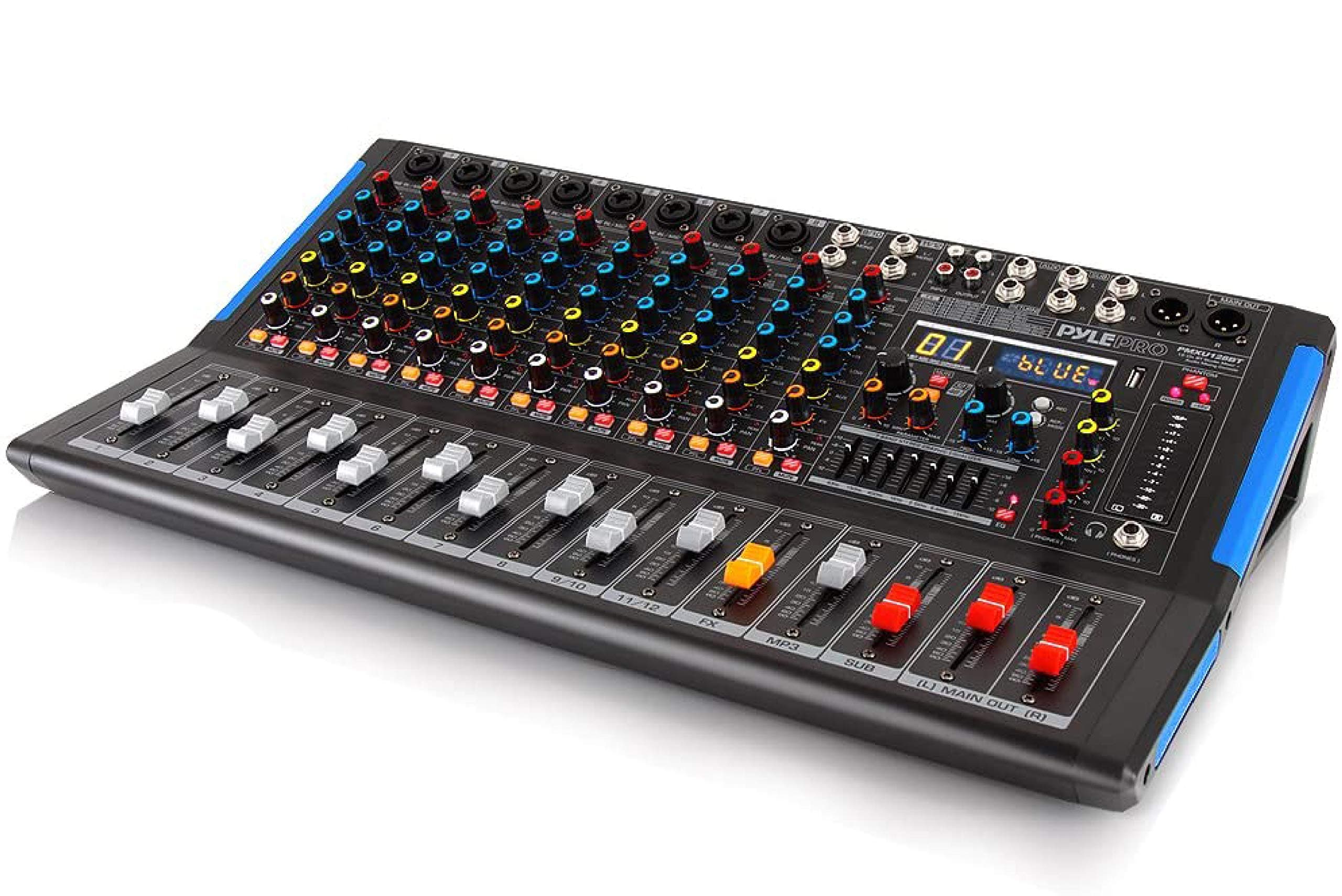 12-Channel Bluetooth Studio Audio Mixer - DJ Sound Controller Interface w/ USB Drive for PC Recording Input, RCA, XLR Microphone Jack, 48V Power, F...