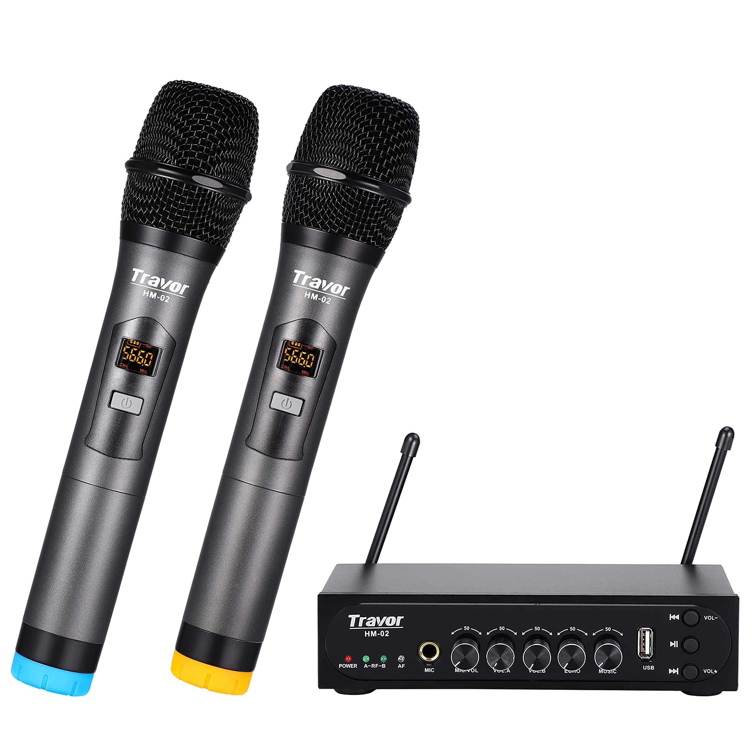 Travor UHF Dual Channel Wireless Handheld Dynamic Microphone with Adjustable Echo, Volume, Multifunctional Receiver for Karaoke Singing, Wedding, A...