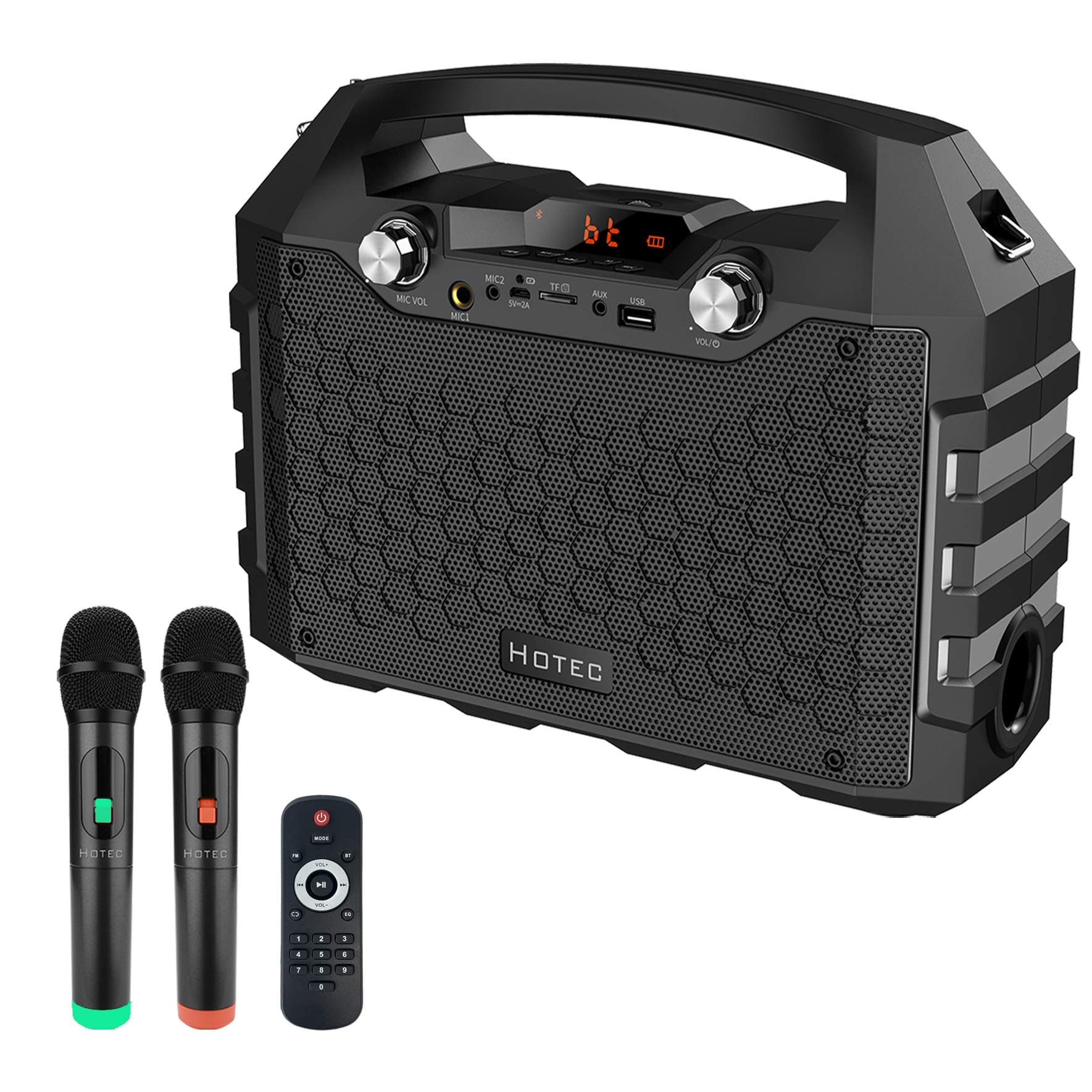 Hotec Wireless Bluetooth Portable PA Speaker System, Powerful Bluetooth Karaoke Machine with Dual Wireless Microphones for Karaoke, Wedding, Party,...