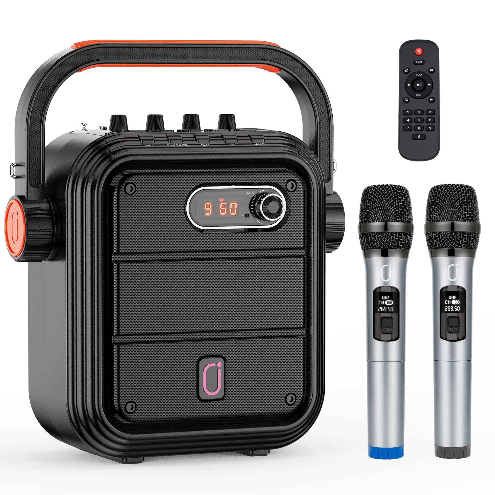 JYX Karaoke Machine for Adults and Kids with 2 UHF Wireless Microphones, TWS, FM Radio, Audio Recording - PA Speaker System Supports Bluetooth/AUX/...