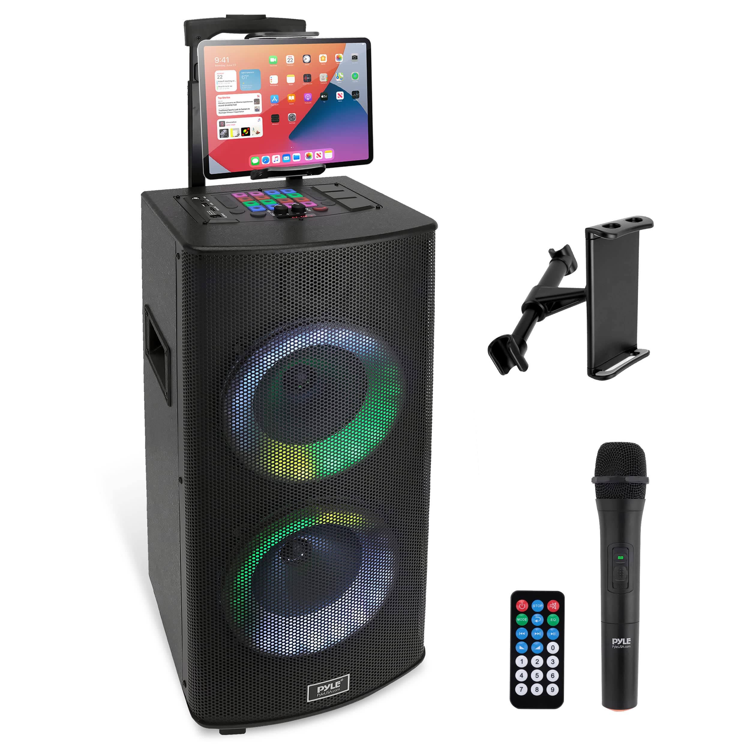 Portable Bluetooth PA Speaker System - 700W Dual 8” Rechargeable Speaker, TWS, Party Light, LED Display, FM/AUX/MP3/USB/SD, Wheels, Wireless Mic, R...