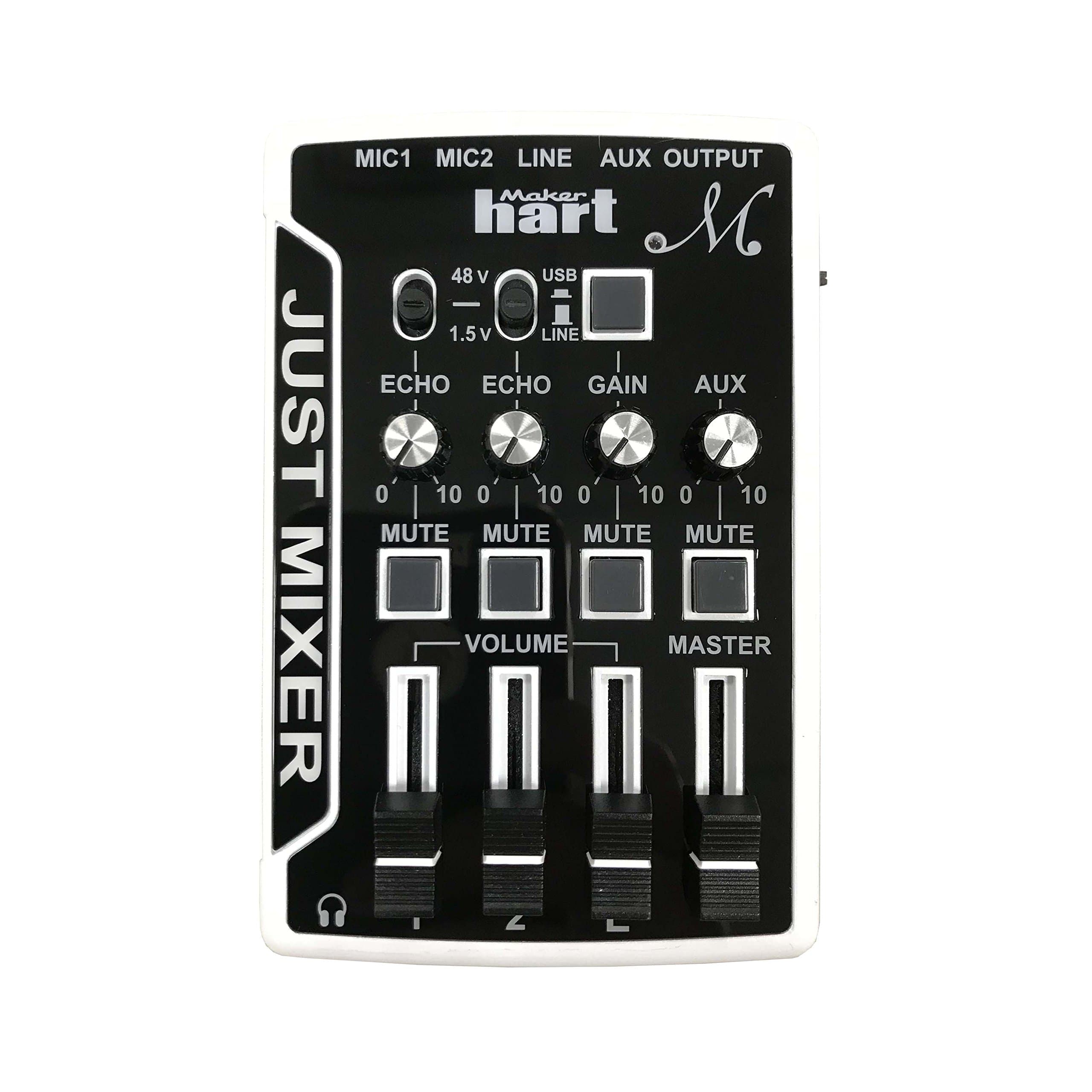 Maker Hart Just Mixer M - Mini Microphone Mixer with Preamp for Phantom Power, USB Audio Input and Output (Premium Package, Black)