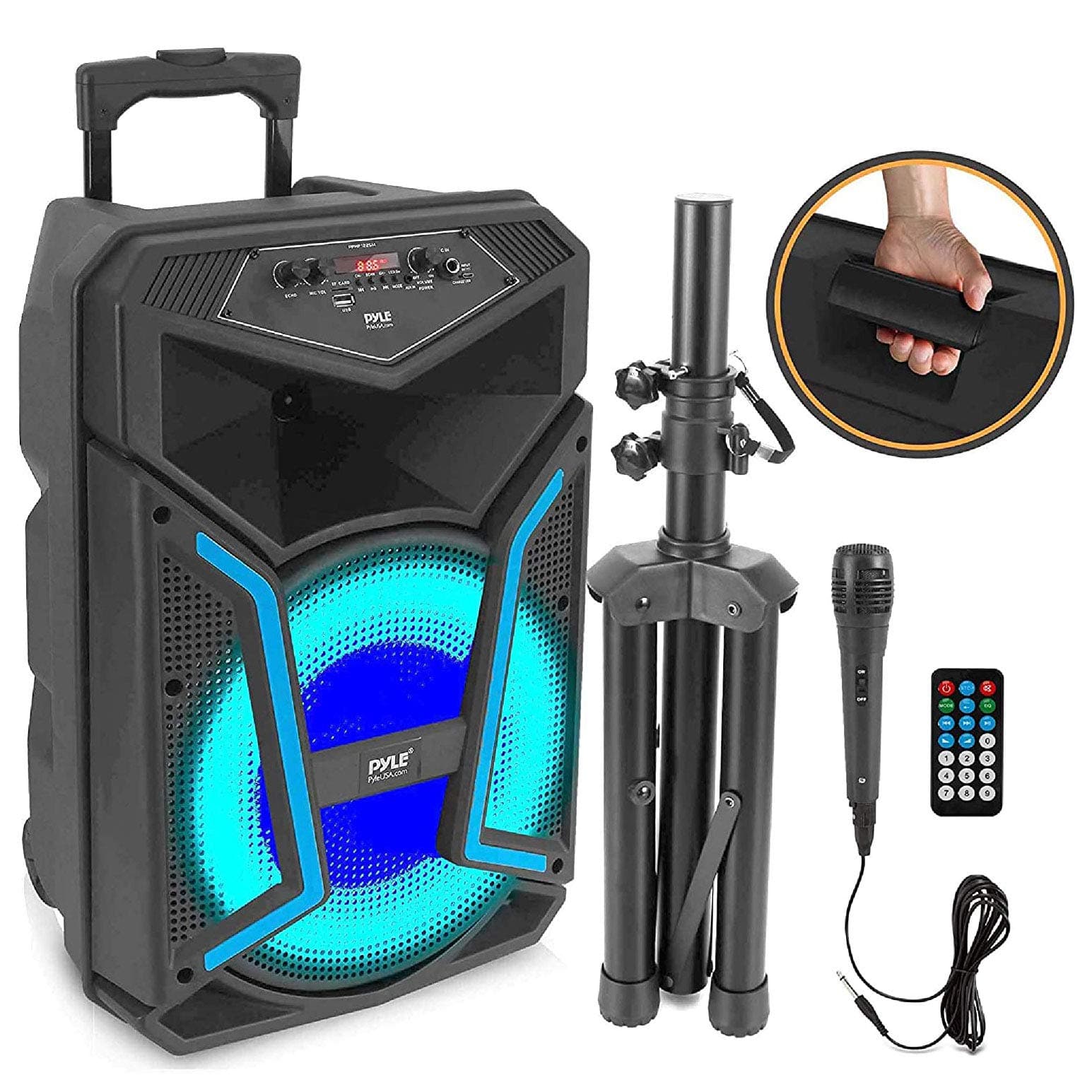 Portable Bluetooth PA Speaker System - 1200W Outdoor Bluetooth Speaker Portable PA System w/ Microphone In, Party Lights, MP3/USB SD Card Reader FM...