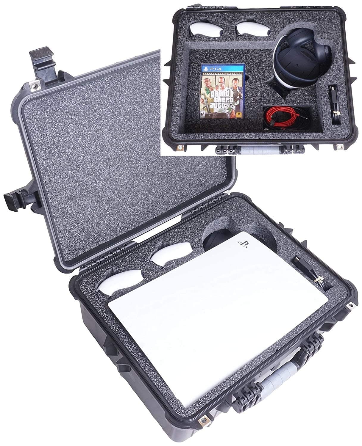 Case Club Waterproof PS5 Hard Case - Heavy Duty PS5 Case Fits PlayStation 5, Headset, 2 Controllers, Games, Stand, & Cords - Perfect Fit Laser Cut ...