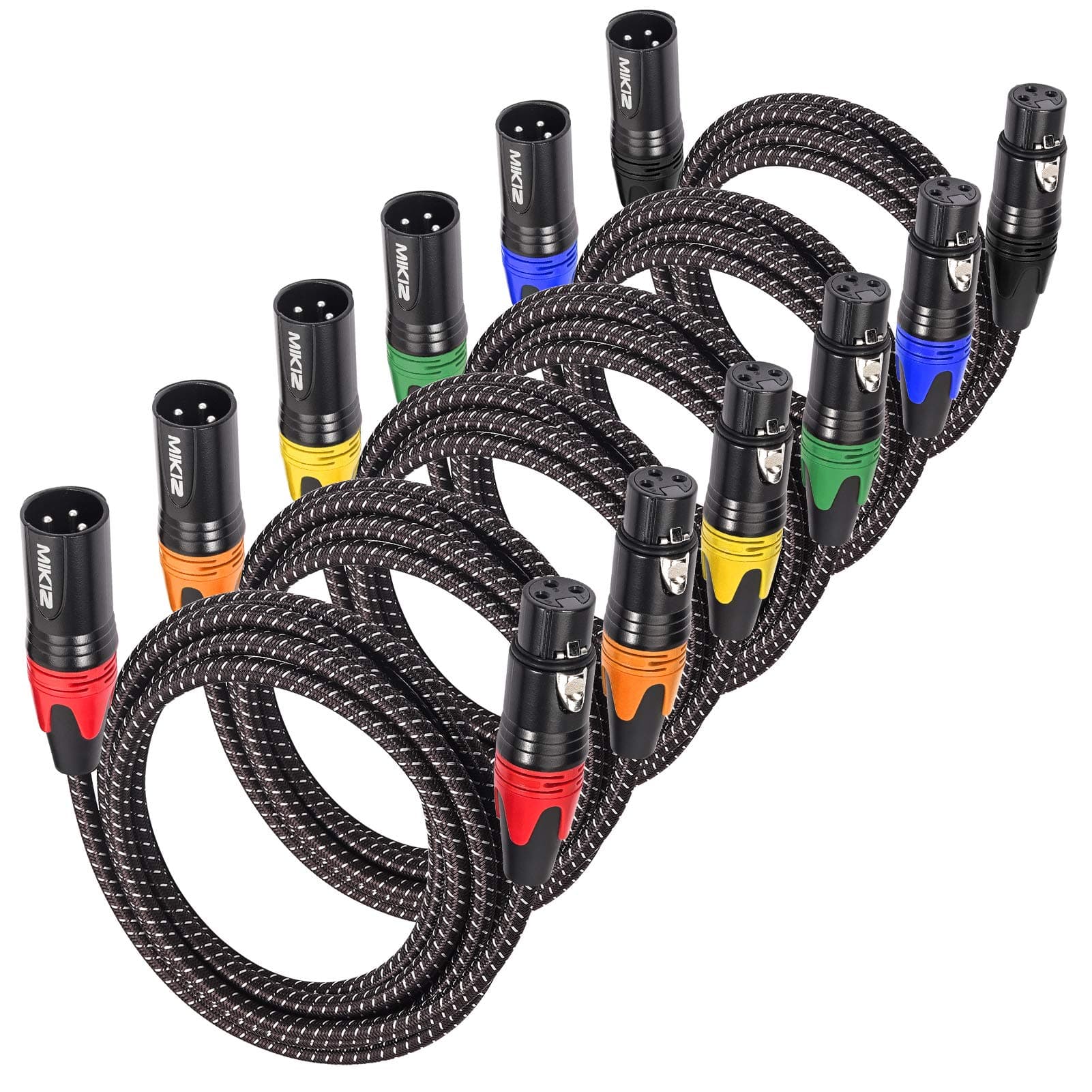XLR Microphone Cables 25 ft 6 Packs Braided - MIKIZ Premium Balanced XLR Cable 3-Pin Male to Female