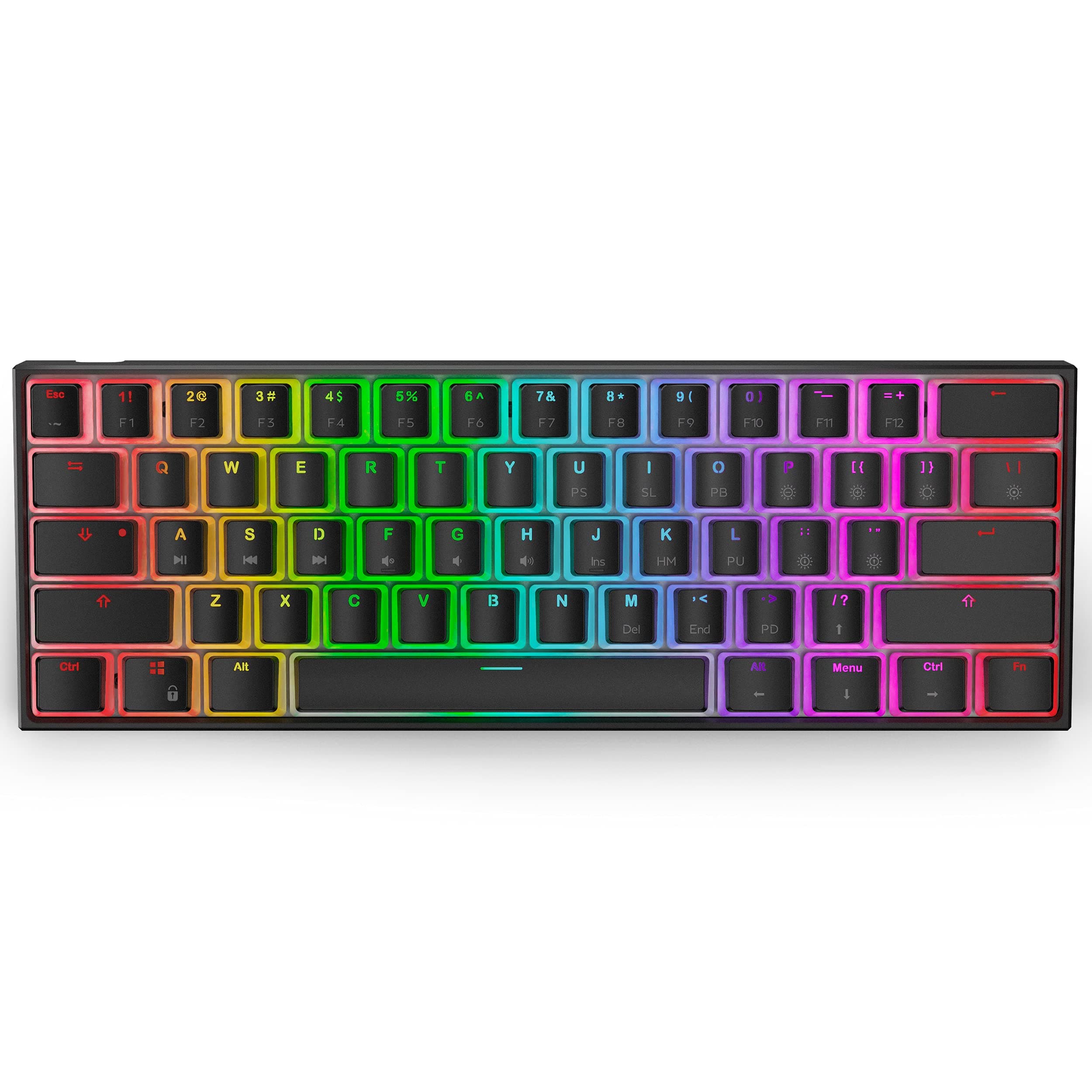Ractous RTK61 60% Mechanical Gaming Keyboard with PBT Pudding keycap, RGB Backlit Hot Swappable Type-C 61Key Ultra-Compact Keyboard with Full Key P...