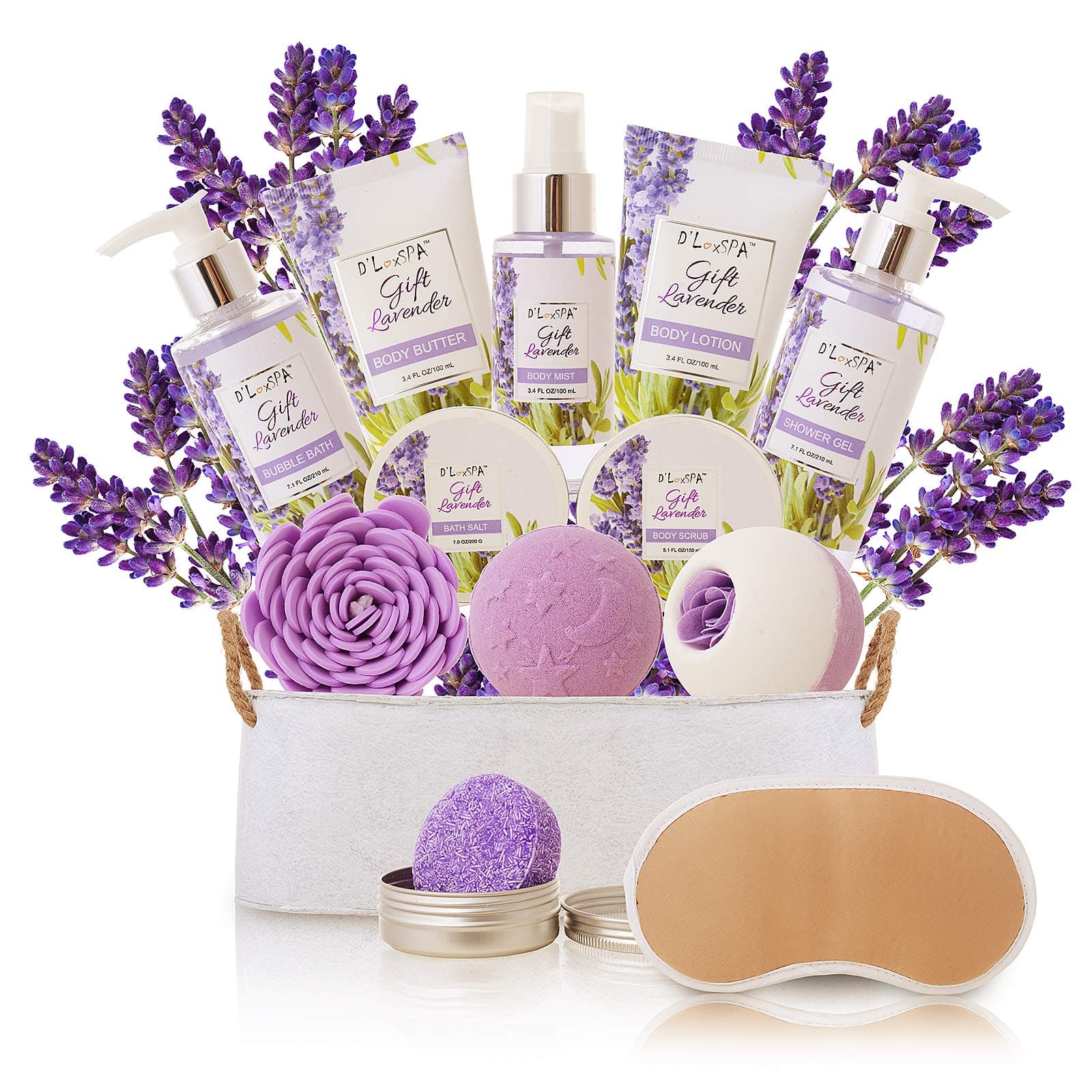 Spa Gift Baskets for Women Lavender Bath and Body At Home Spa Kit Mothers Day Spa Gifts Ideas - Luxury 15pcs with Bath Bombs, Shampoo Bar, Eye Mask...