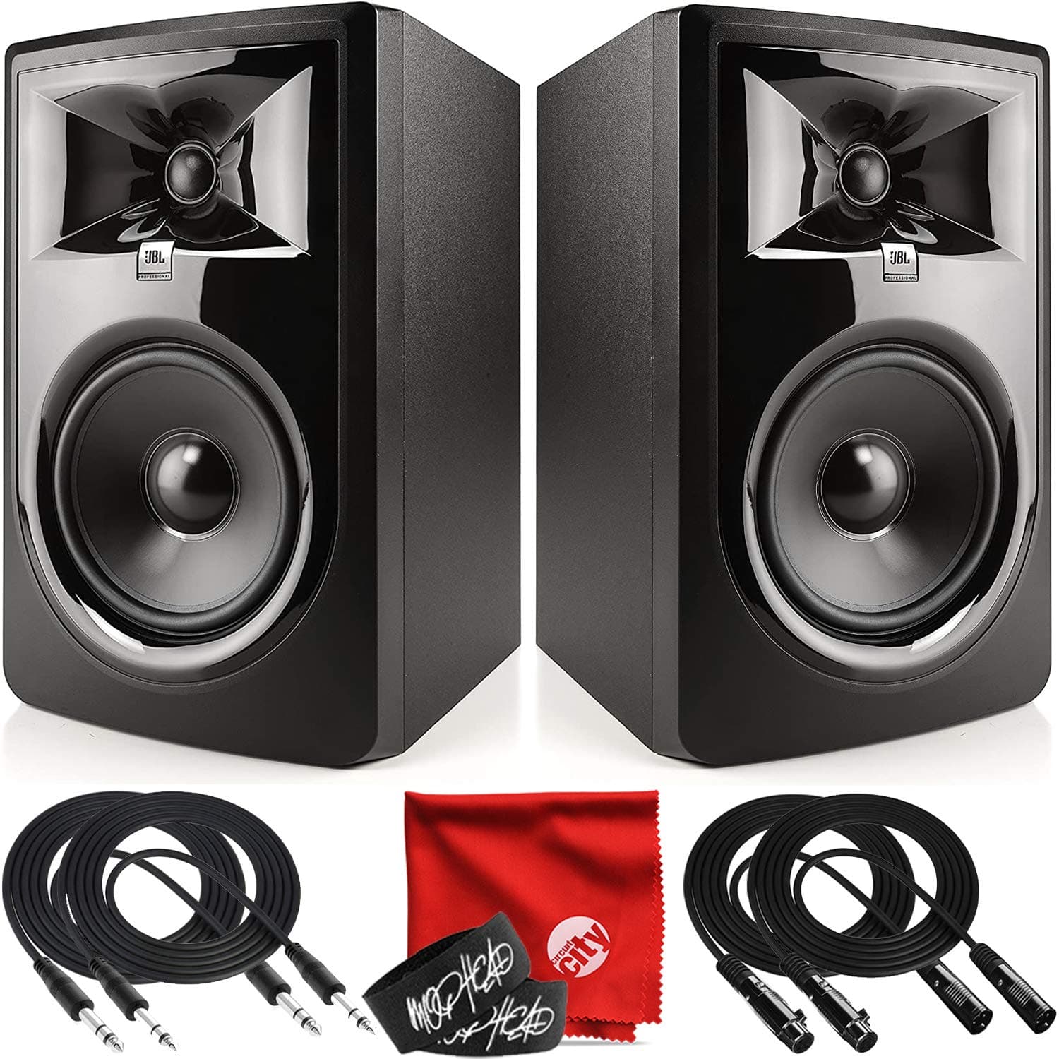 JBL Professional 306P MkII Next-Generation 6-Inch 2-Way Powered Studio Monitor Pair Bundle with 2x Mophead 10-Foot TRS Cable, 2x 10-Foot XLR Cable,...