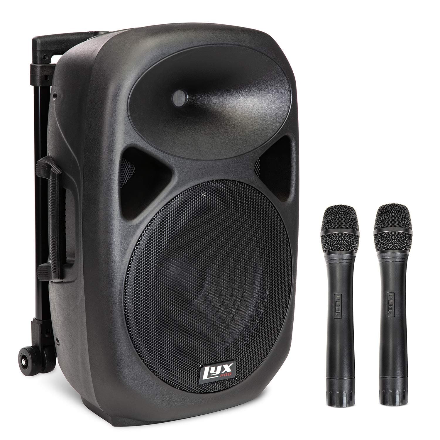 LyxPro 12 Inch Active PA Rechargeable Battery Speaker System, Bluetooth, MP3, USB, SD Card Slot, Foldable Carry Handle, Easy Carry Wheels-SPA-12 BAT
