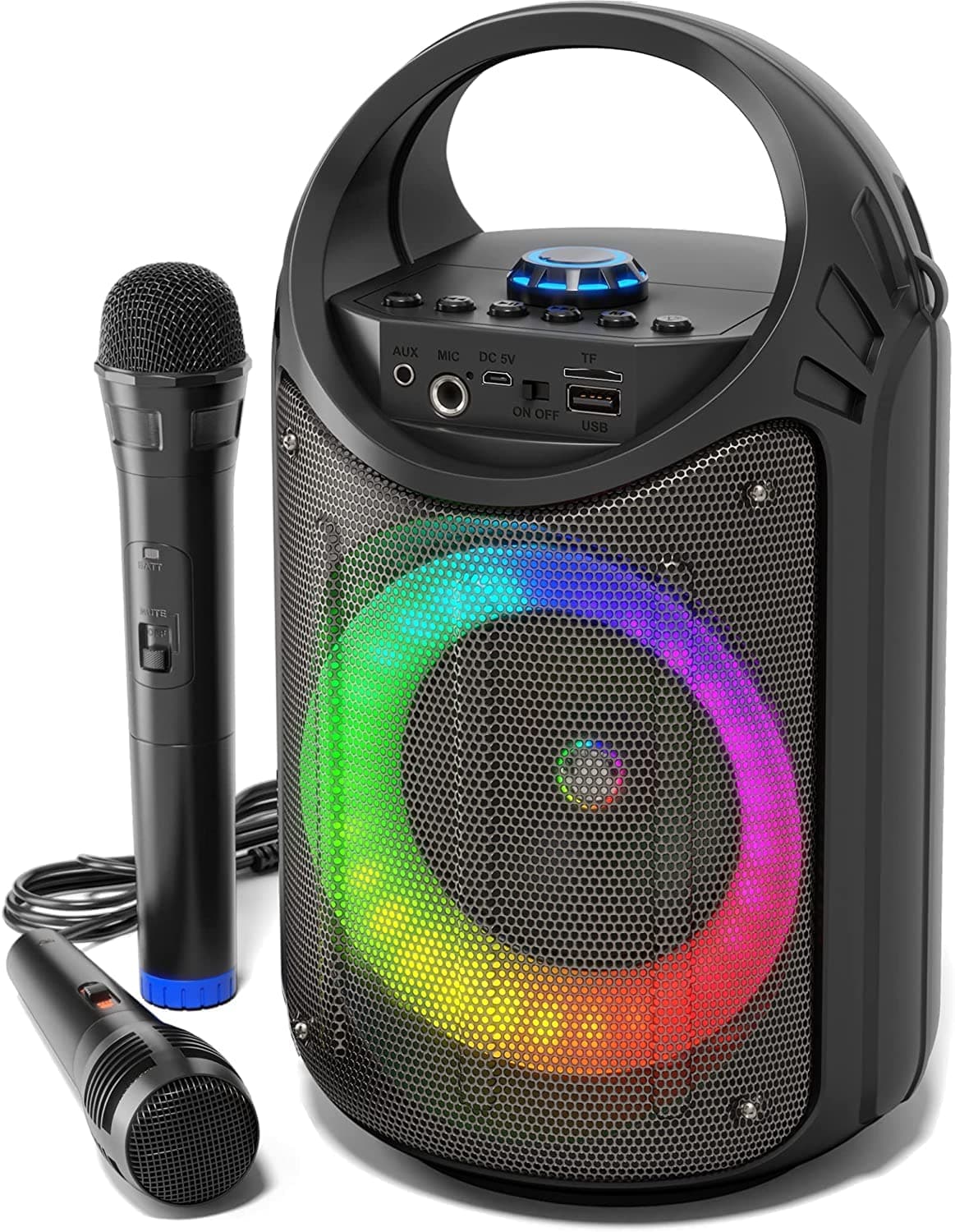 MASINGO 2022 New Bluetooth Karaoke Machine for Adults and Kids with 1 Wireless Karaoke Microphone and 1 Wired Mic - PA Home & Stage Speaker with LE...