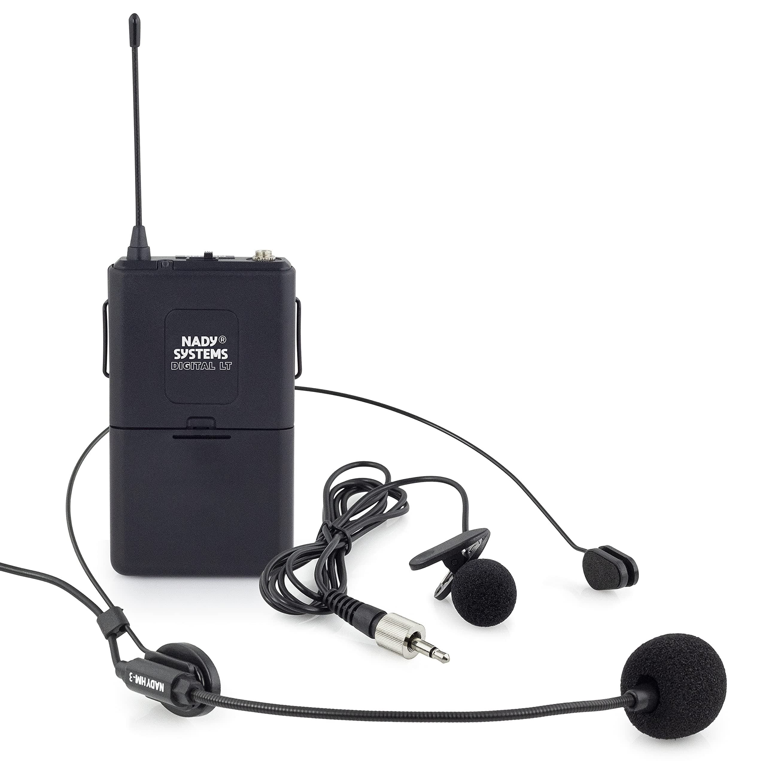 Digital Bodypack Transmitter Channel 14 (903.80 MHz) with HM-3 Headworn Microphone and LM-14 Omnidirectional Lapel Microphone Compatible with Nady ...