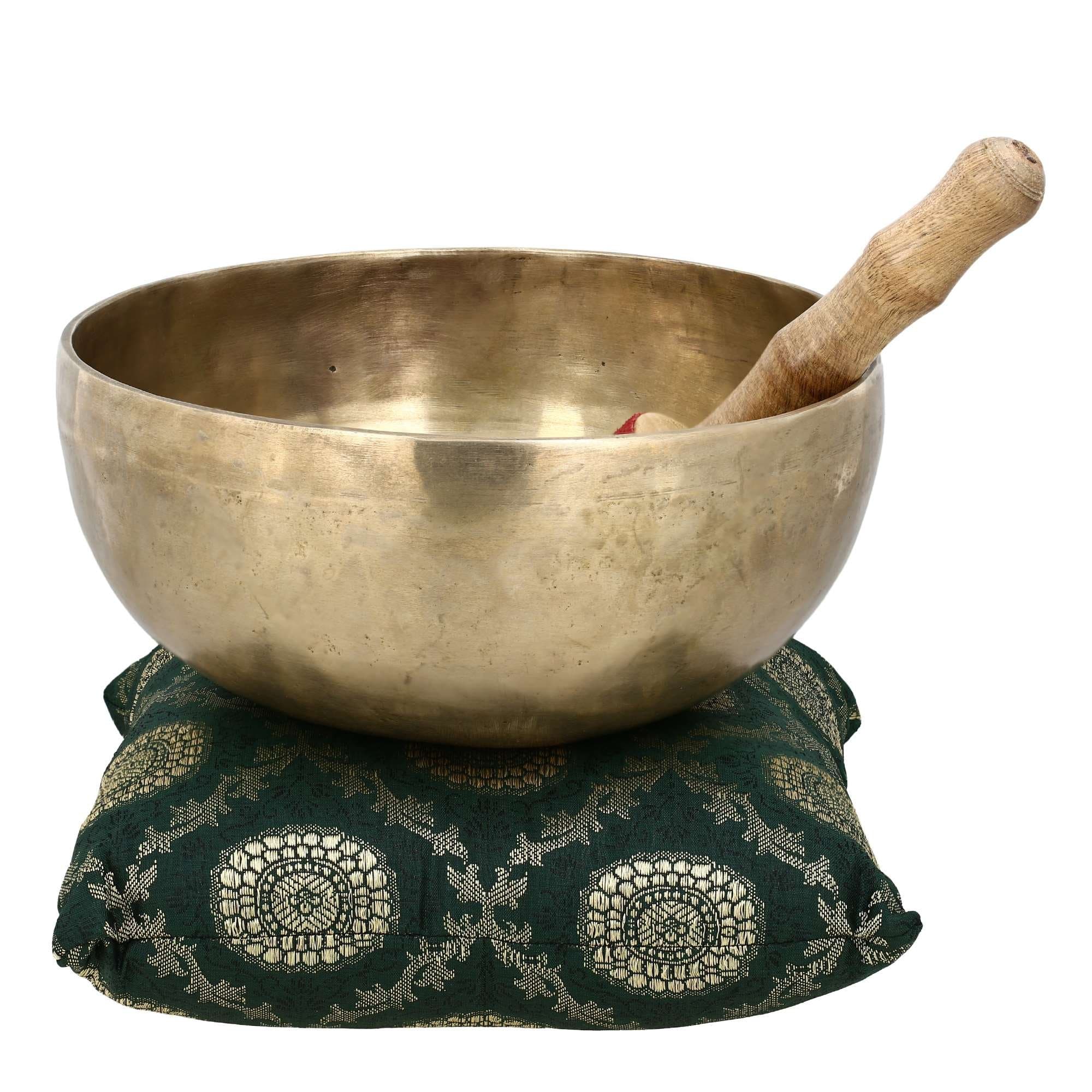 Handmade 8 Inches Bell Metal Tibetan Buddhist Singing Bowl Musical Instrument for Meditation with Stick and Cushion - Superior Quality