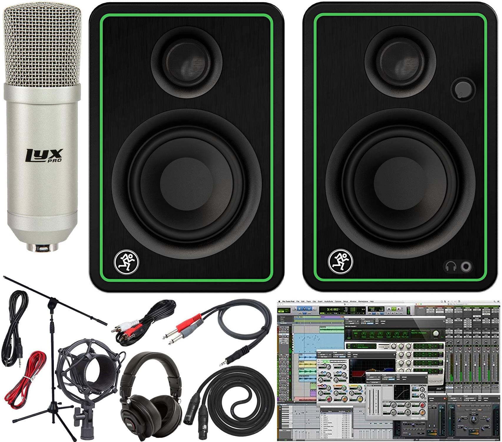 Mackie CR3-X 3-Inch Creative Reference Multimedia Monitors with Professional Recording Microphone and Pro Cable Kit Featuring Creative Music Softwa...