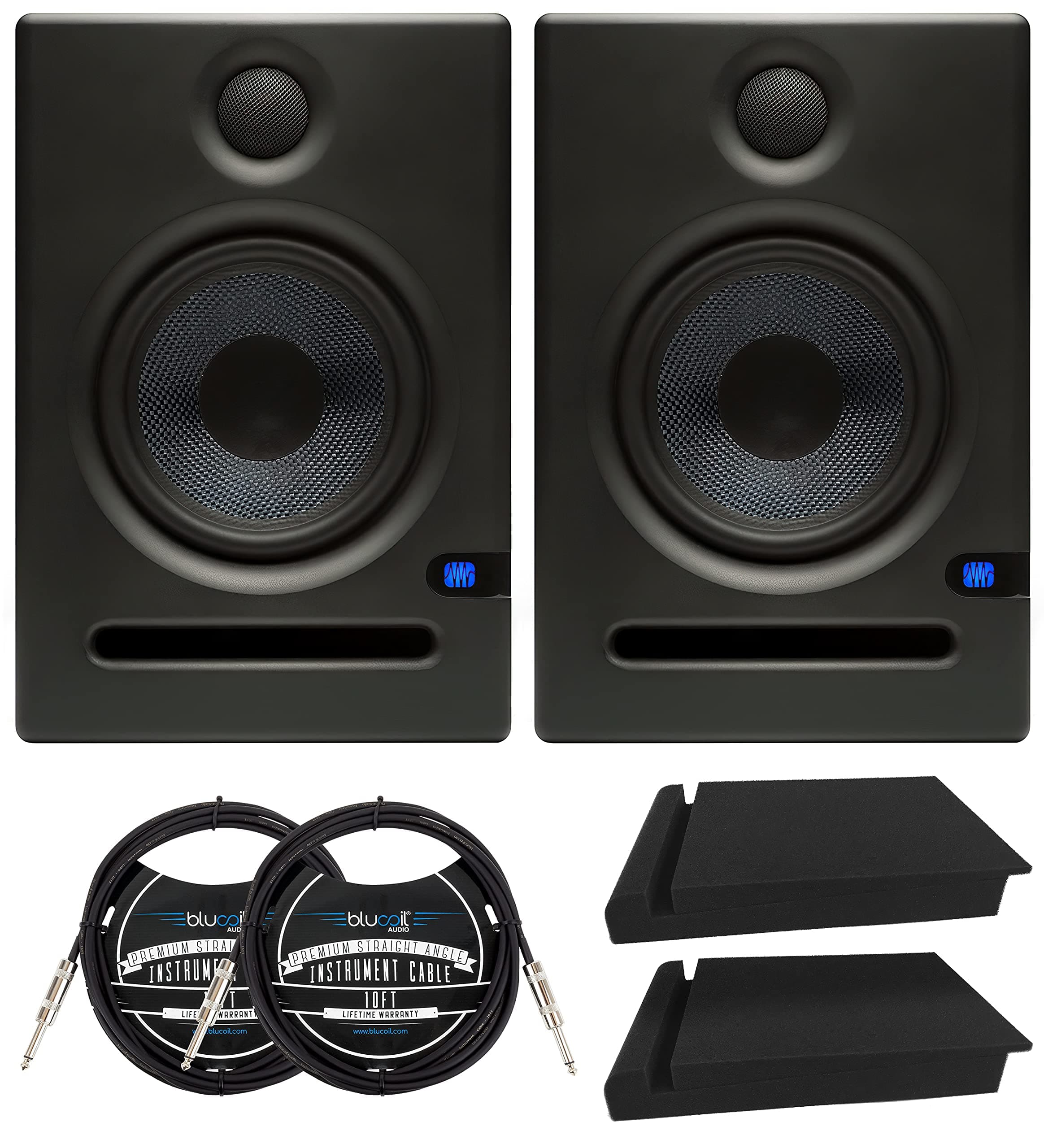 PreSonus Eris E5 5-Inch Powered Studio Monitors for Audio Interface, Mixer, Monitor Controller (Pair) Bundle with Blucoil 2x Acoustic Isolation Pad...