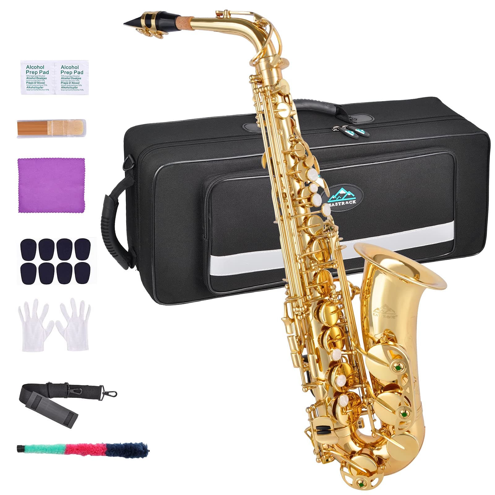 EASTROCK Alto Saxophone Gold E Flat Sax Full Kit for Students Beginner with Carrying Case,Mouthpiece,Mouthpiece Cushion Pads,Cleaning Cloth&Cleanin...
