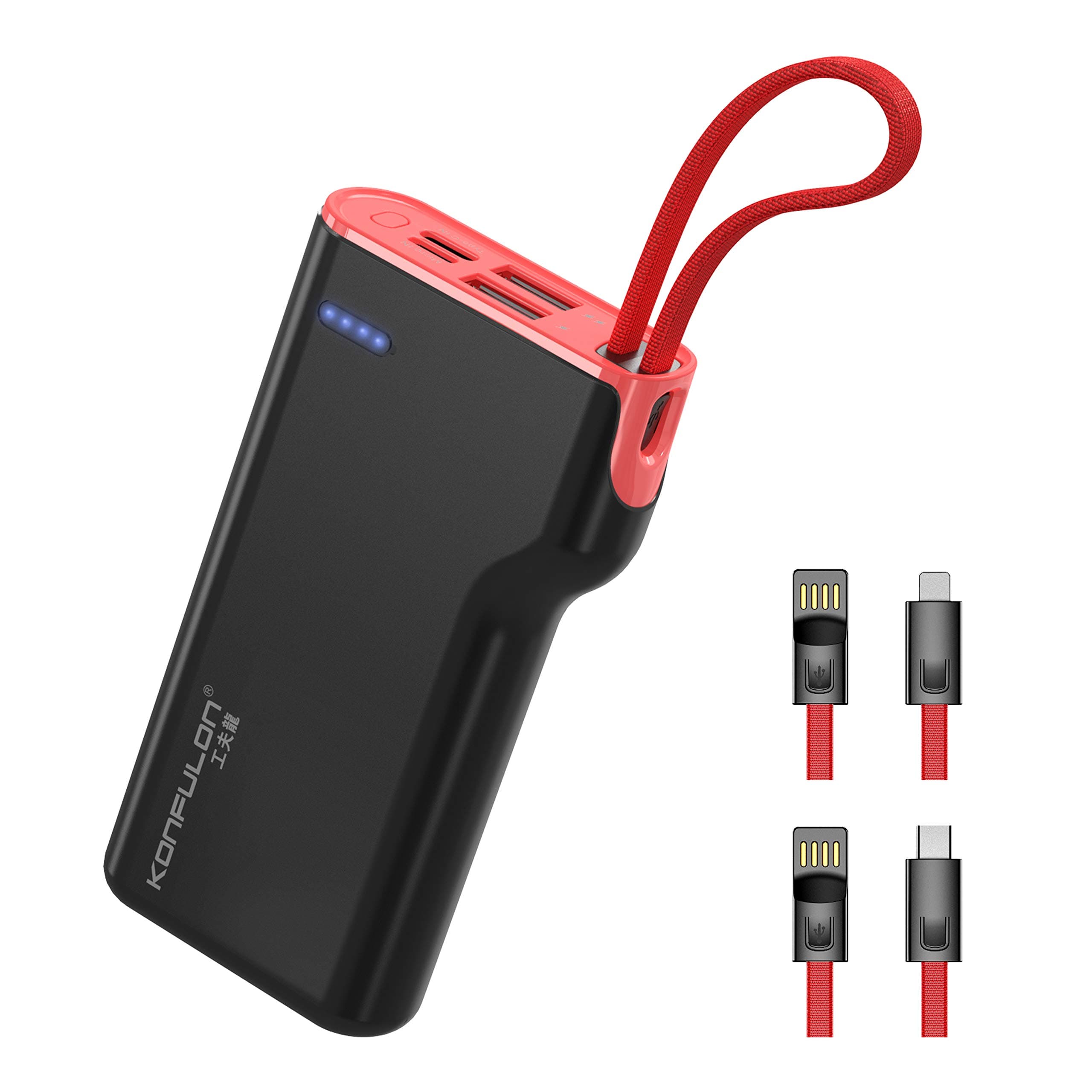 Portable Charger for iPhone Konfulon Power Bank 10000mah with Built in Cable Lightweight Back up Battery Compatible for iPhone 11 Samsung Android…