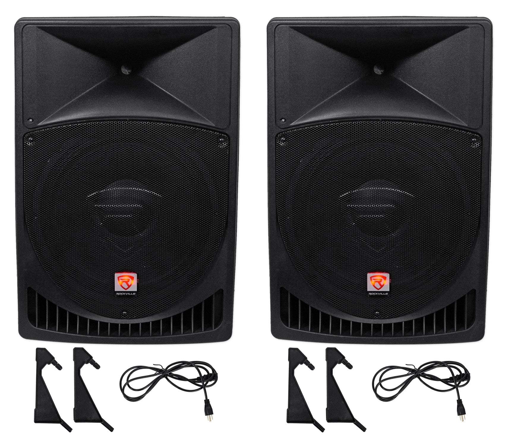 Pair Rockville Power Gig RPG15 15" Powered Active 2000 Watt 2-Way DJ PA Speakers