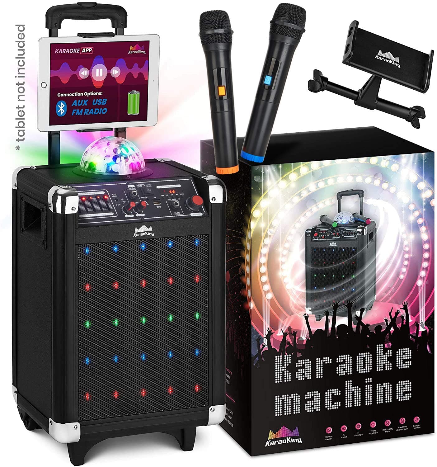 KaraoKing Karaoke Machine for Kids & Adults Wireless Microphone Speaker with Disco Ball, 2 Wireless Bluetooth Microphones & Phone/Tablet Holder - K...