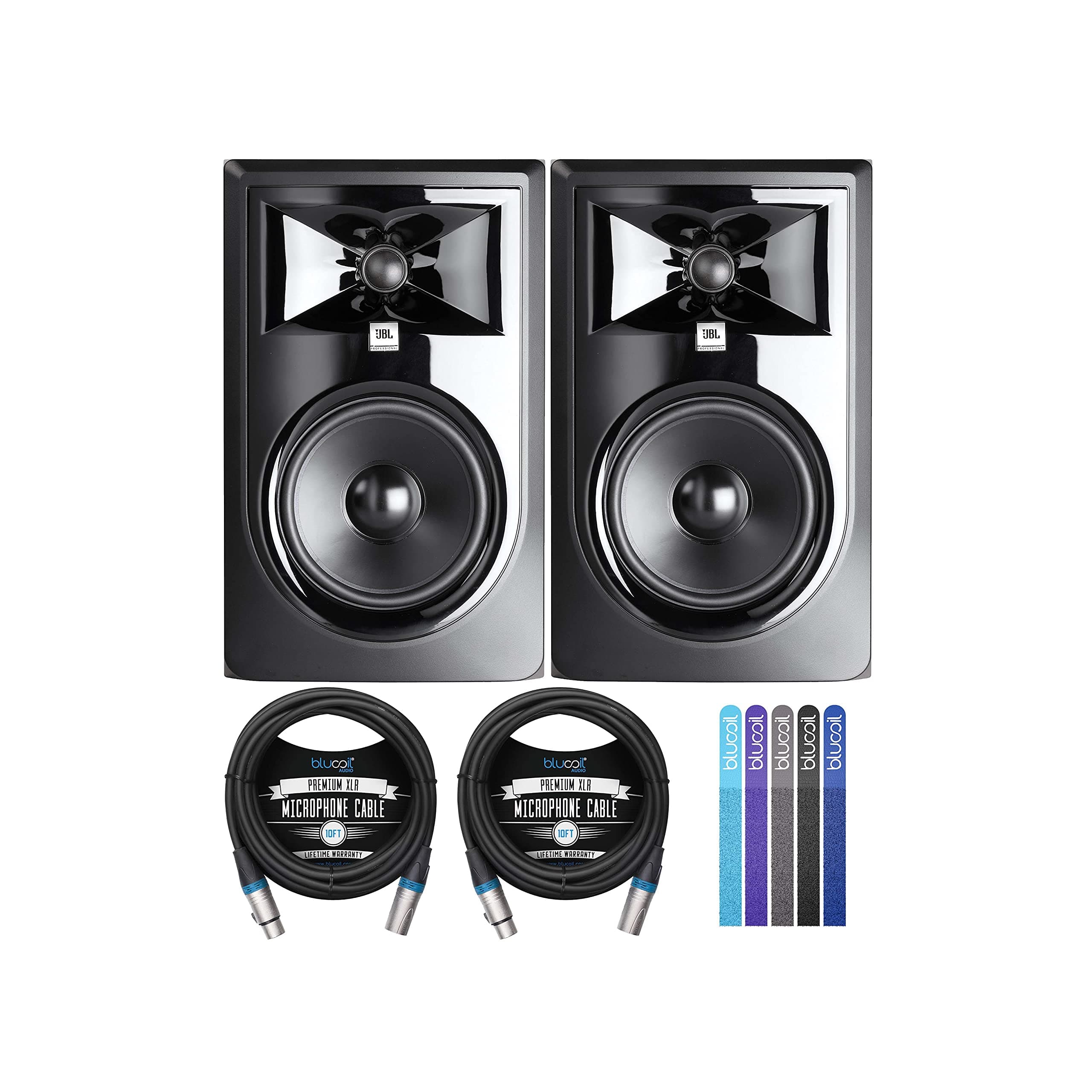 JBL Professional 306P MkII Next-Generation 6" 2-Way Powered Studio Monitors (2-Pack) Bundle with Blucoil 10-FT Balanced XLR Cables (2-Pack), an...