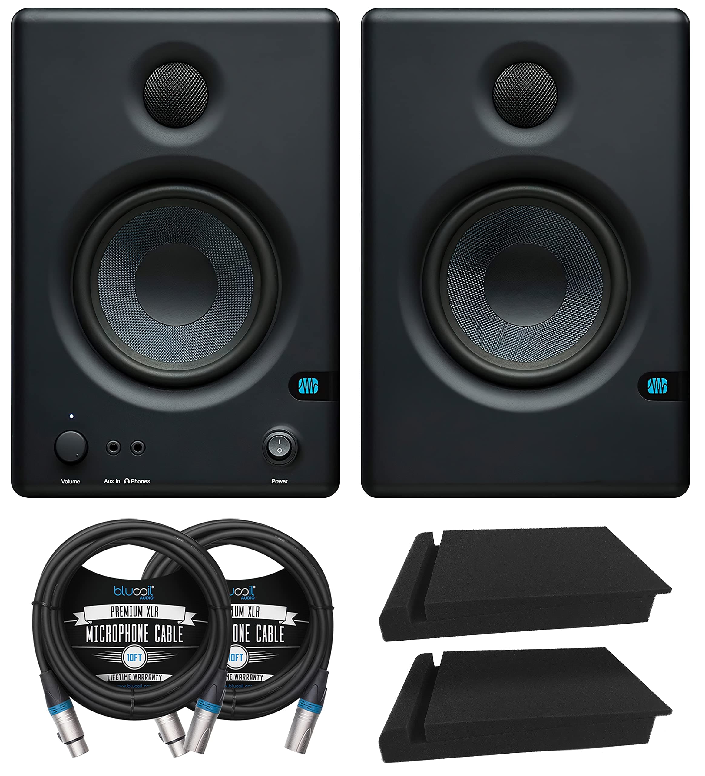 PreSonus Eris E4.5 2-Way 4.5" Near Field Studio Monitor for Computers, Media Players, Mixers (Pair) Bundle with Blucoil 2X Acoustic Isolation P...