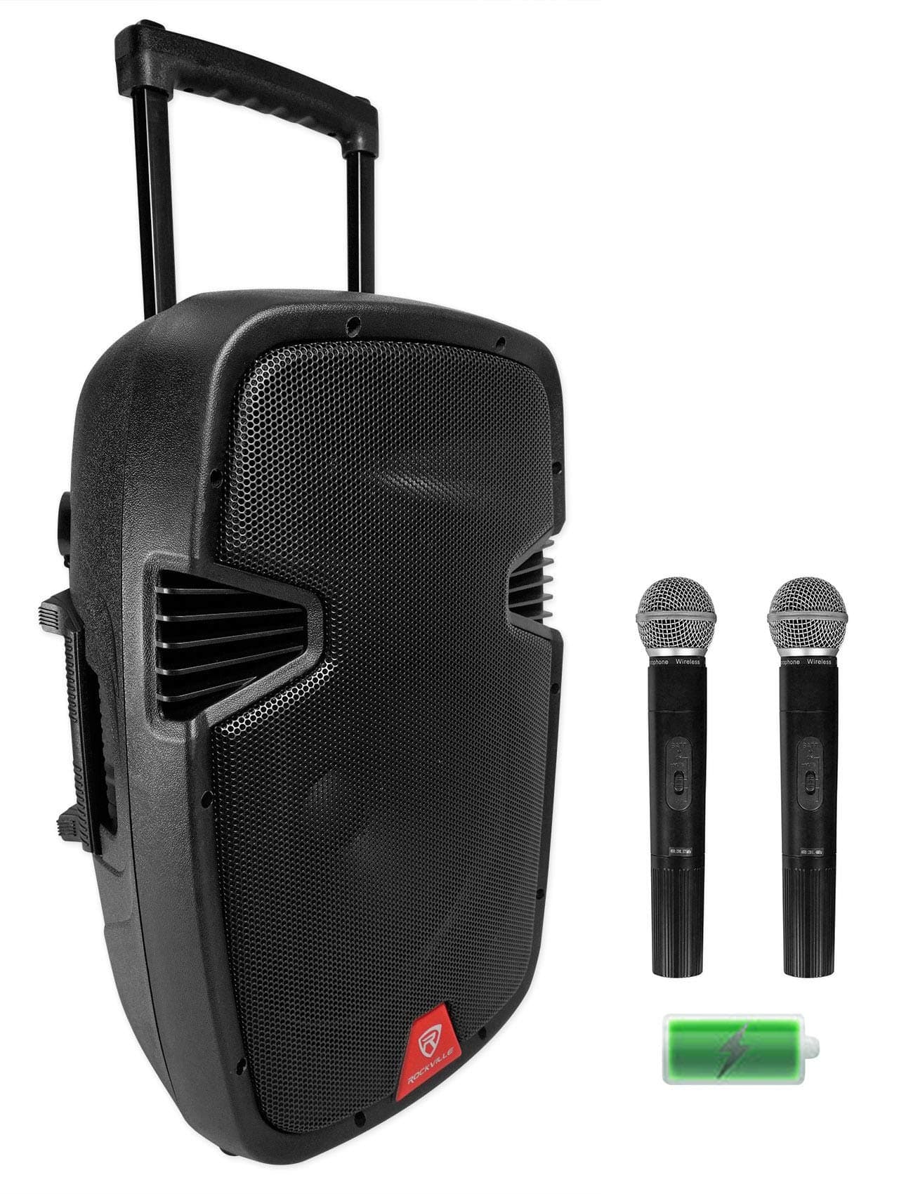 Rockville RAM12BT 12" Rechargeable Powered 600W DJ PA Speaker, 2 Mics, Bluetooth, and TWS Wireless Stereo Linking (RAM12BT V2)