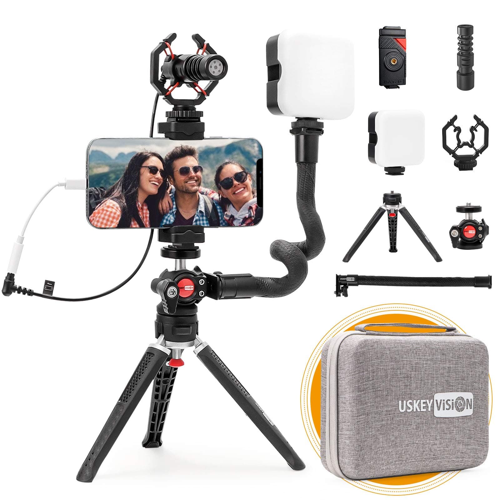USKEYVISION Smartphone Video Vlogging Kit/Video Microphone Light Kit/YouTube/Tiktok Equipment, with Unique Design, for iPhone 13/Mini/pro/max & Sma...