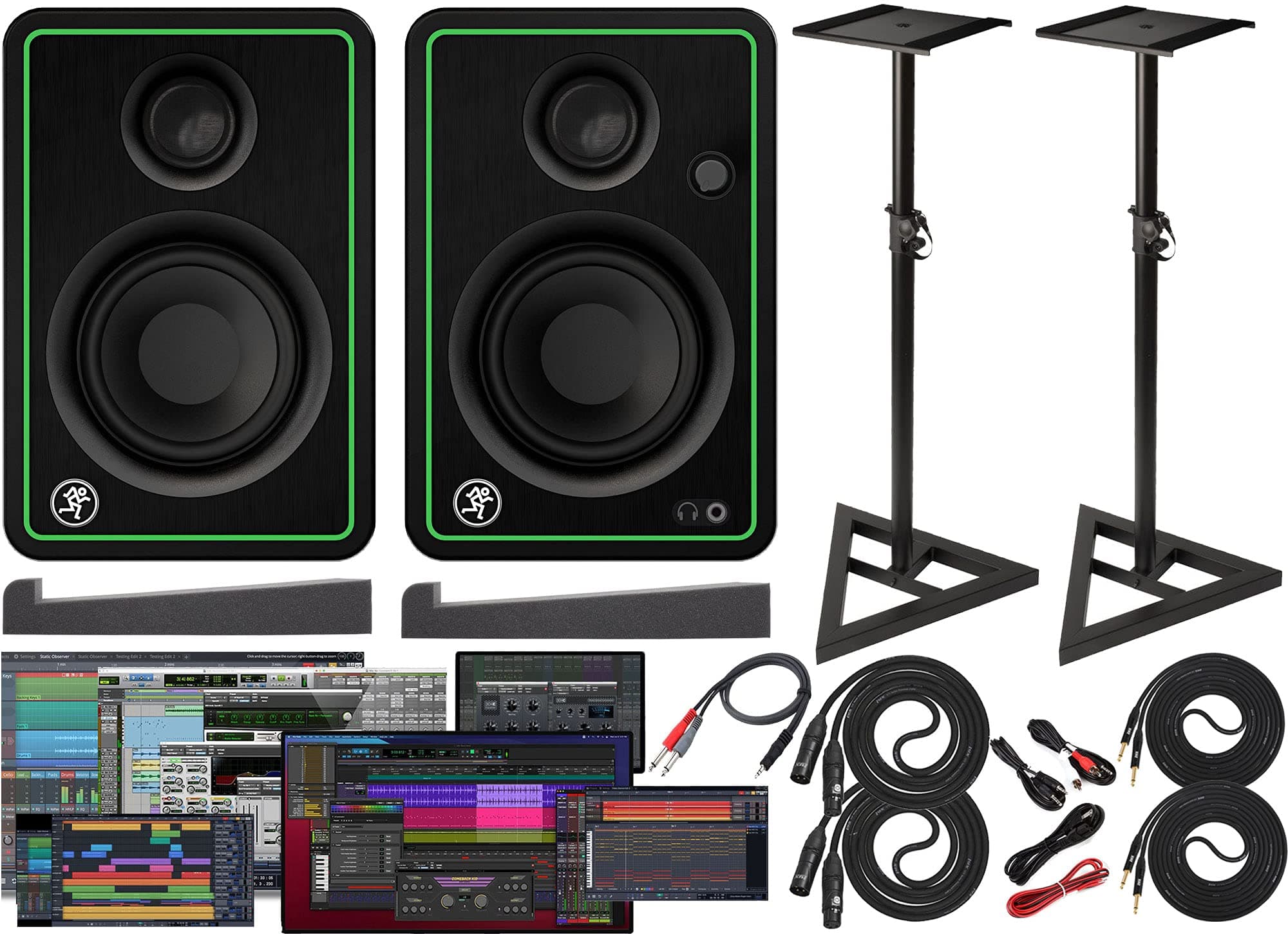 Mackie CR5-X Monitors Pair 2-Way with Foam Isolations and Ultimate Support Adjustable Stands + LyxPro Cable Kit and Software Kit