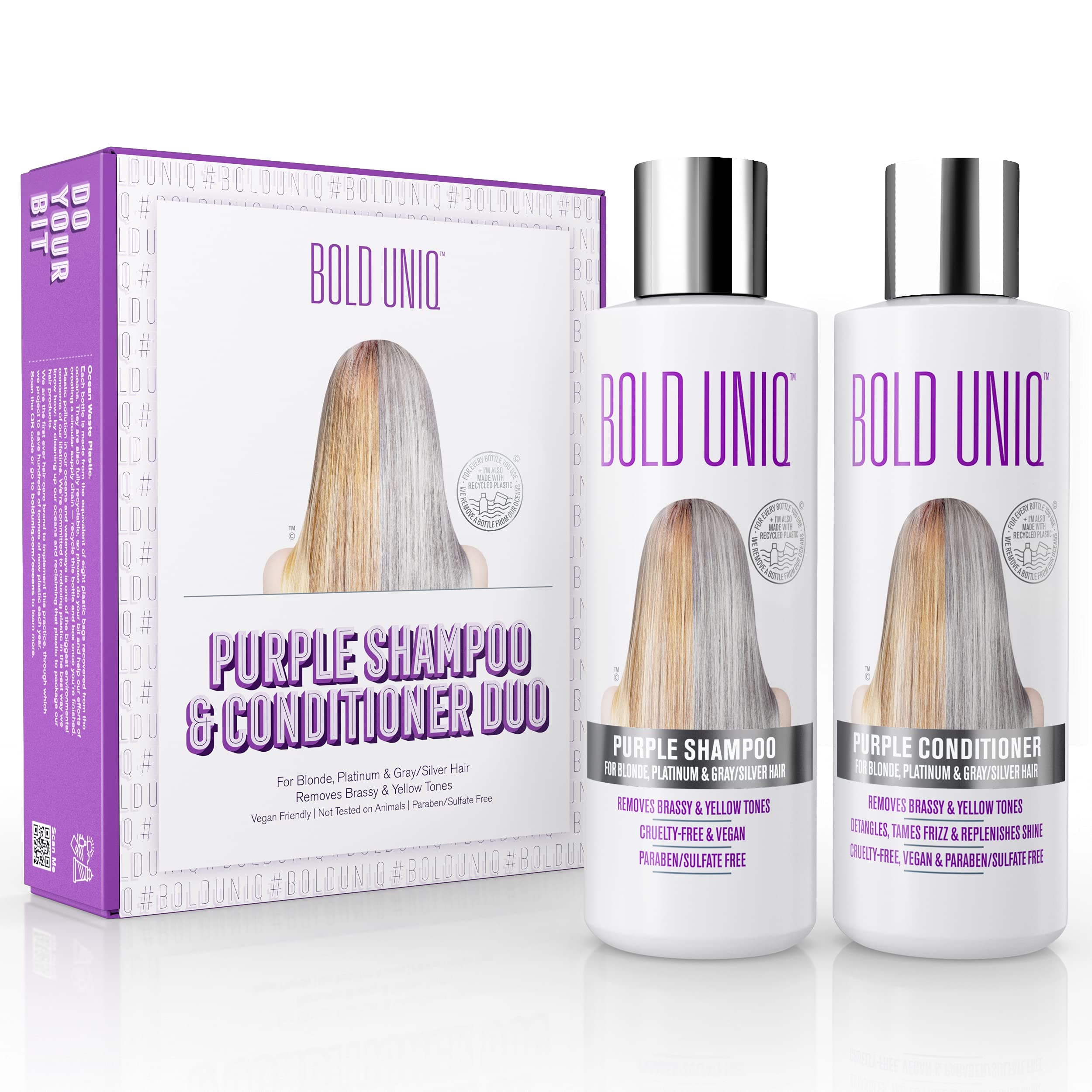 Purple Shampoo & Conditioner For Blonde Hair Duo Set. Removes Brassy Yellow Tones. For Blonde, Platinum, Ash, Silver & Grays. Moisturizes Dry & Dam...