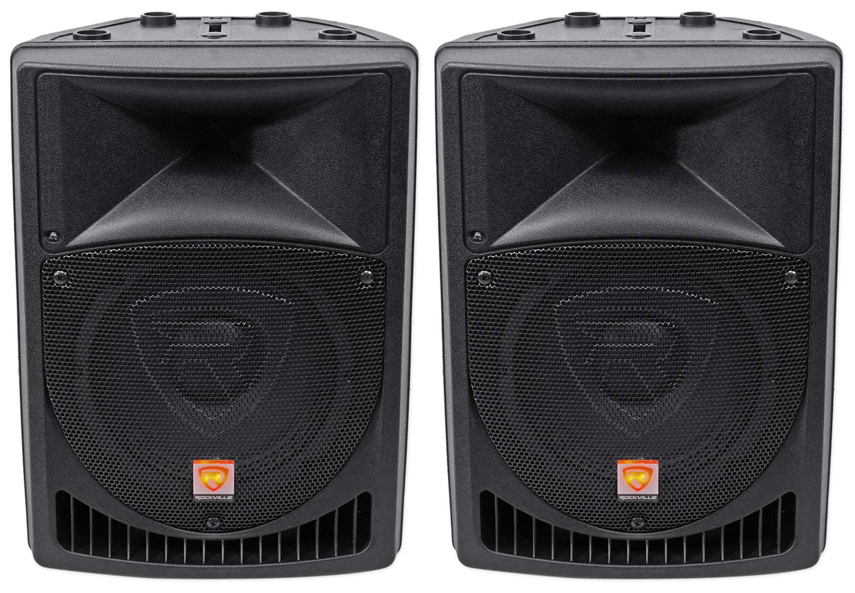 Pair Rockville Power Gig RPG8 8" Powered Active 800 Watt 2 -Way DJ PA Speakers