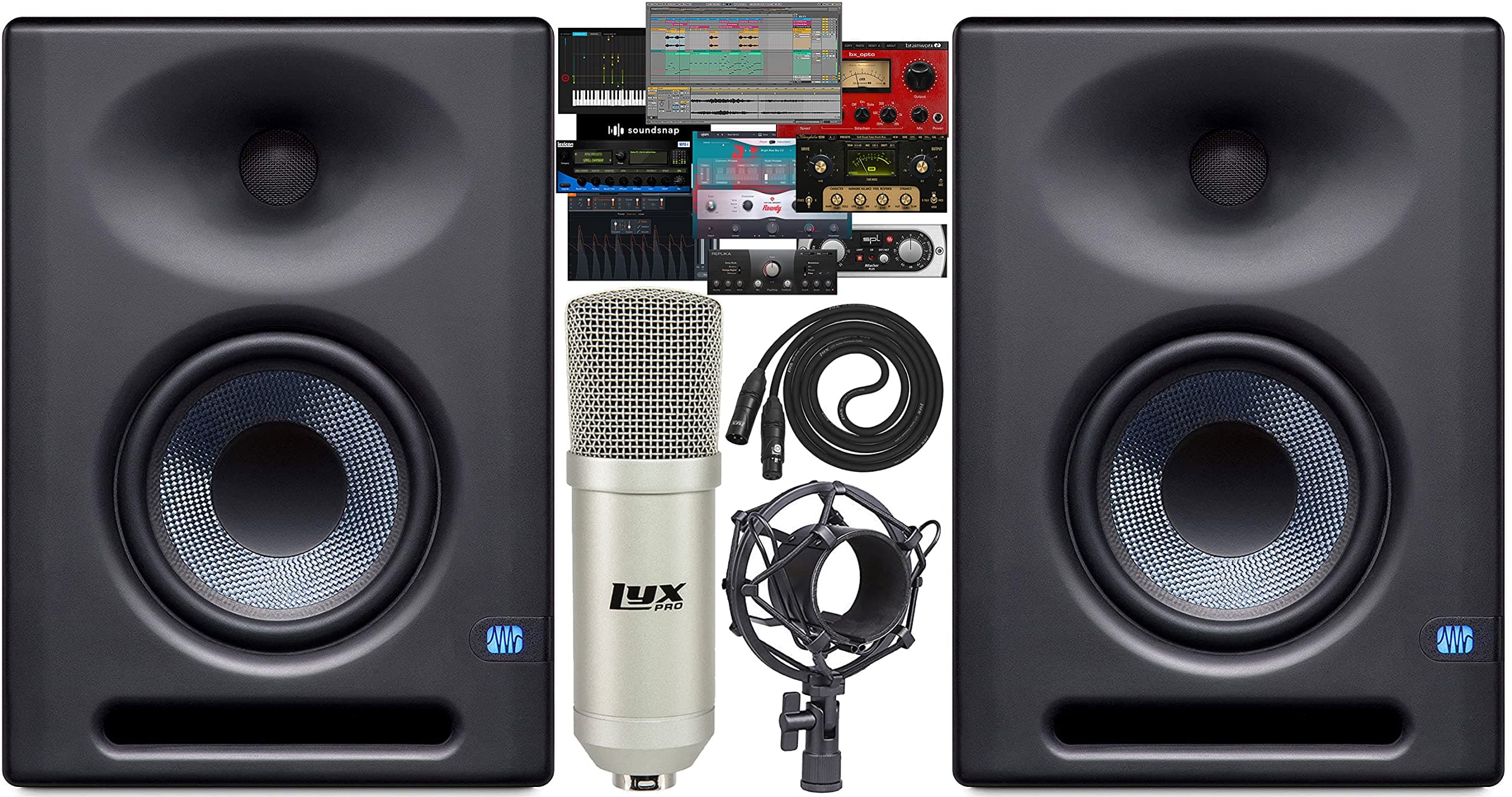 PreSonus Pair Eris E5 XT Two-Way Active Studio Monitor with EBM Wave Guide Design and Condenser Microphone Shockmount with Studio One Prime DAW Stu...