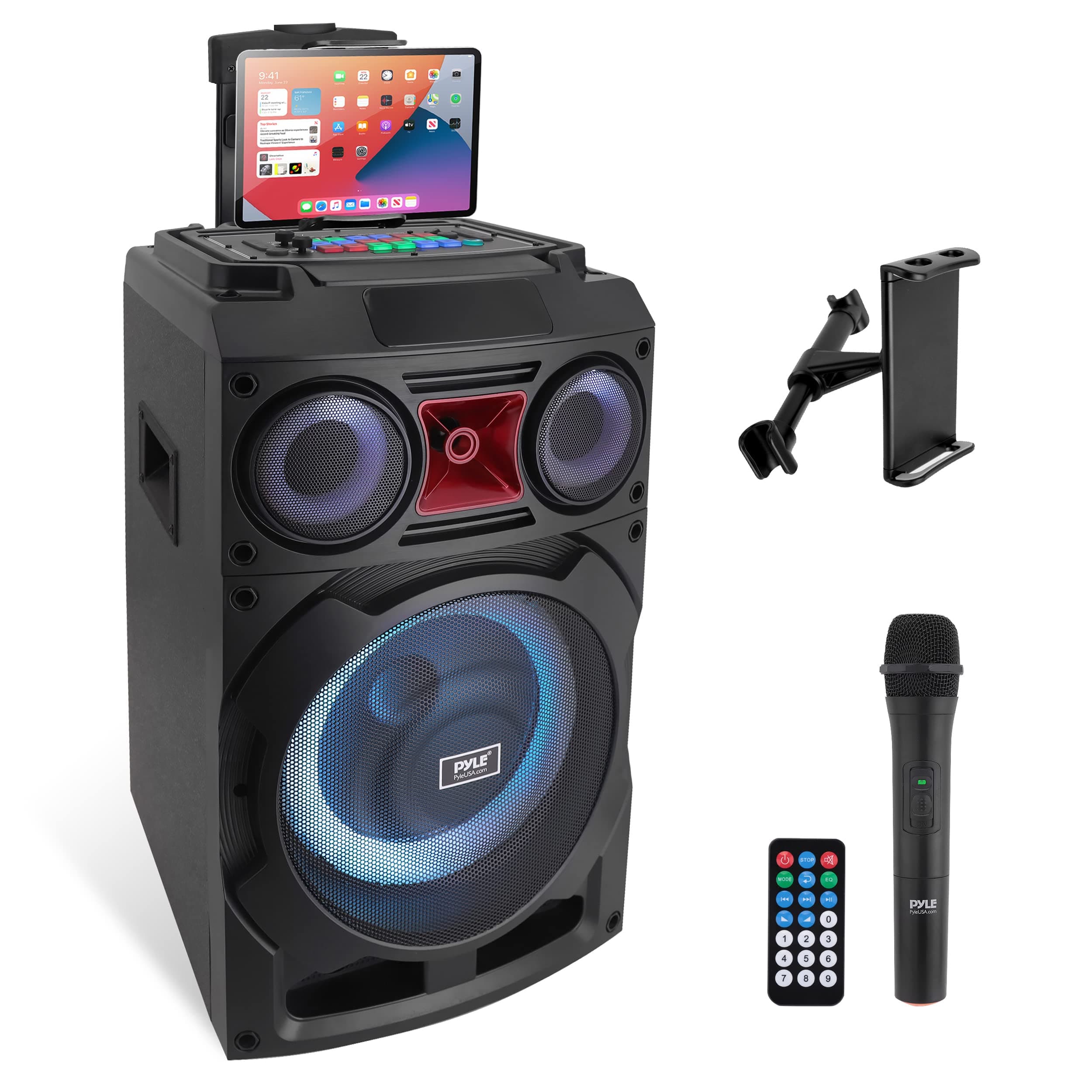 Portable Bluetooth PA Speaker System - 800W 10” Rechargeable Speaker, TWS, Party Light, LED Display, FM/AUX/MP3/USB/SD, Wheels - Wireless Mic, Remo...