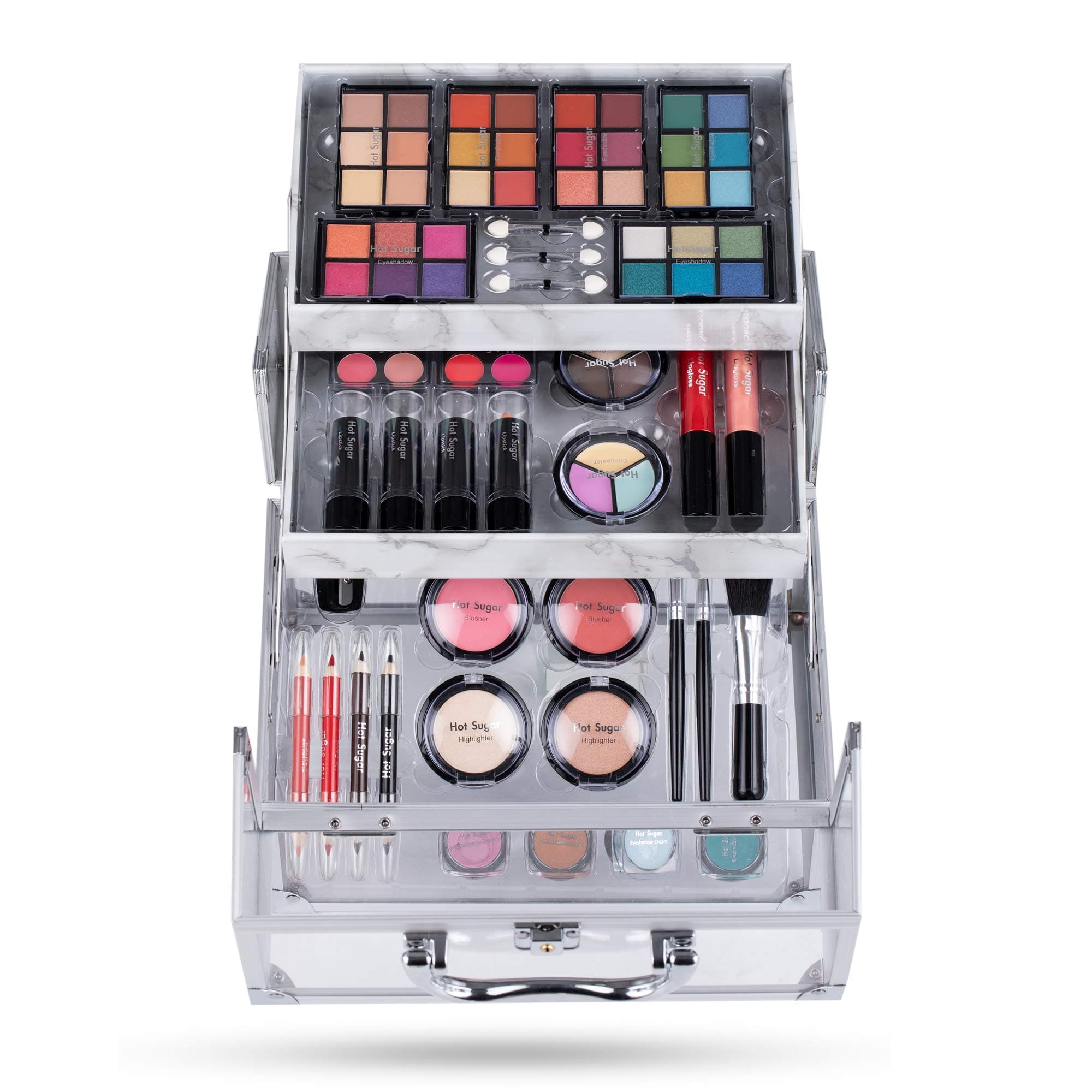 Hot Sugar Mixed Beauty Makeup Kit Cosmetic Set All in One Train Case Matte Shimmer Eyeshadow Palette Blushes Lipstick Stylish Jewelry Box Birthday ...
