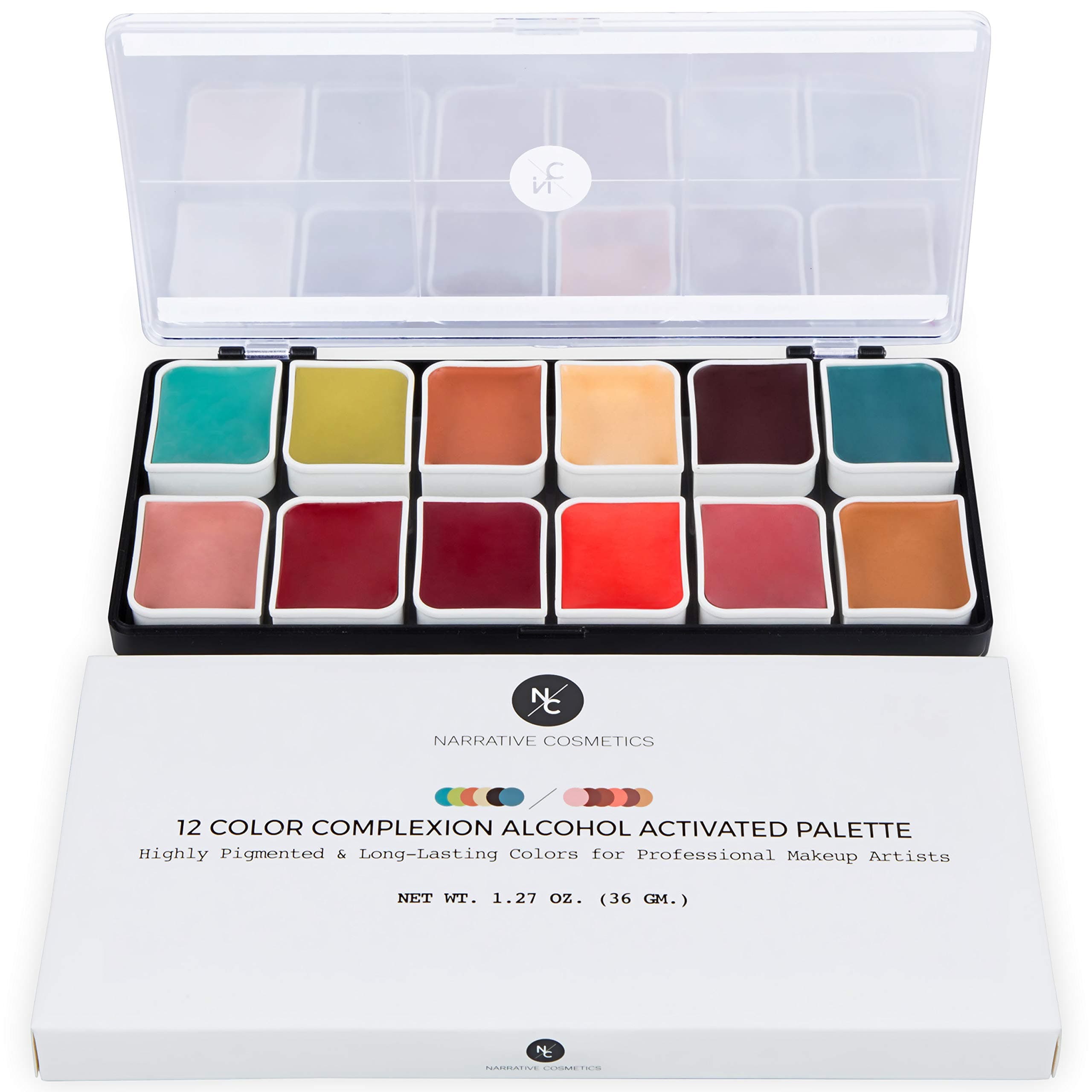 Narrative Cosmetics 12 Color Complexion Alcohol Activated Makeup Palette for Special Effects - Waterproof Skin Tone SFX Makeup for Professional Mak...