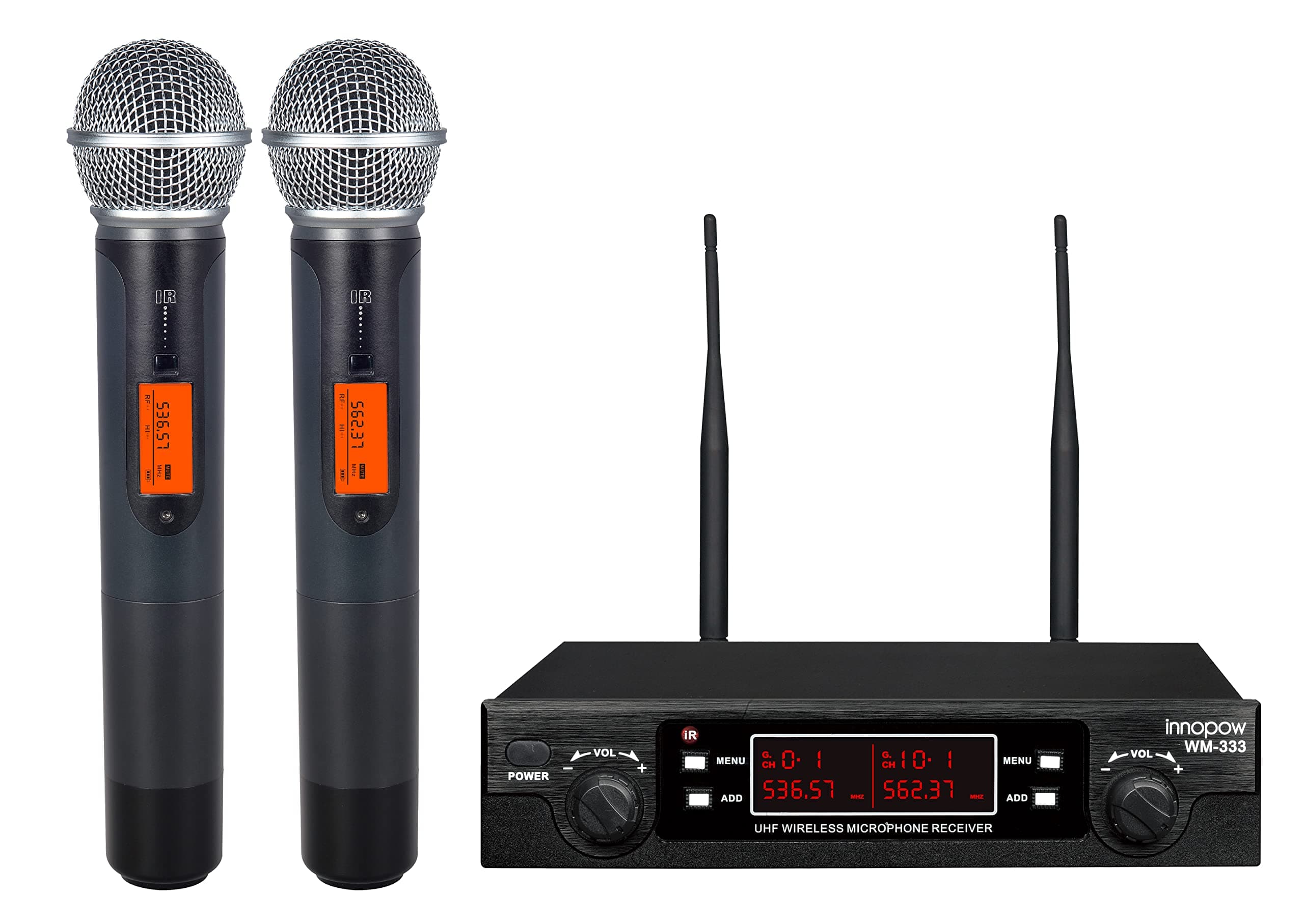 innopow 200-Channel Wireless Microphones System, Dual UHF Metal Cordless Mic Set, Auto Scan, Long Range 200-240Ft,16 Hours Use for Karaoke Singing,...